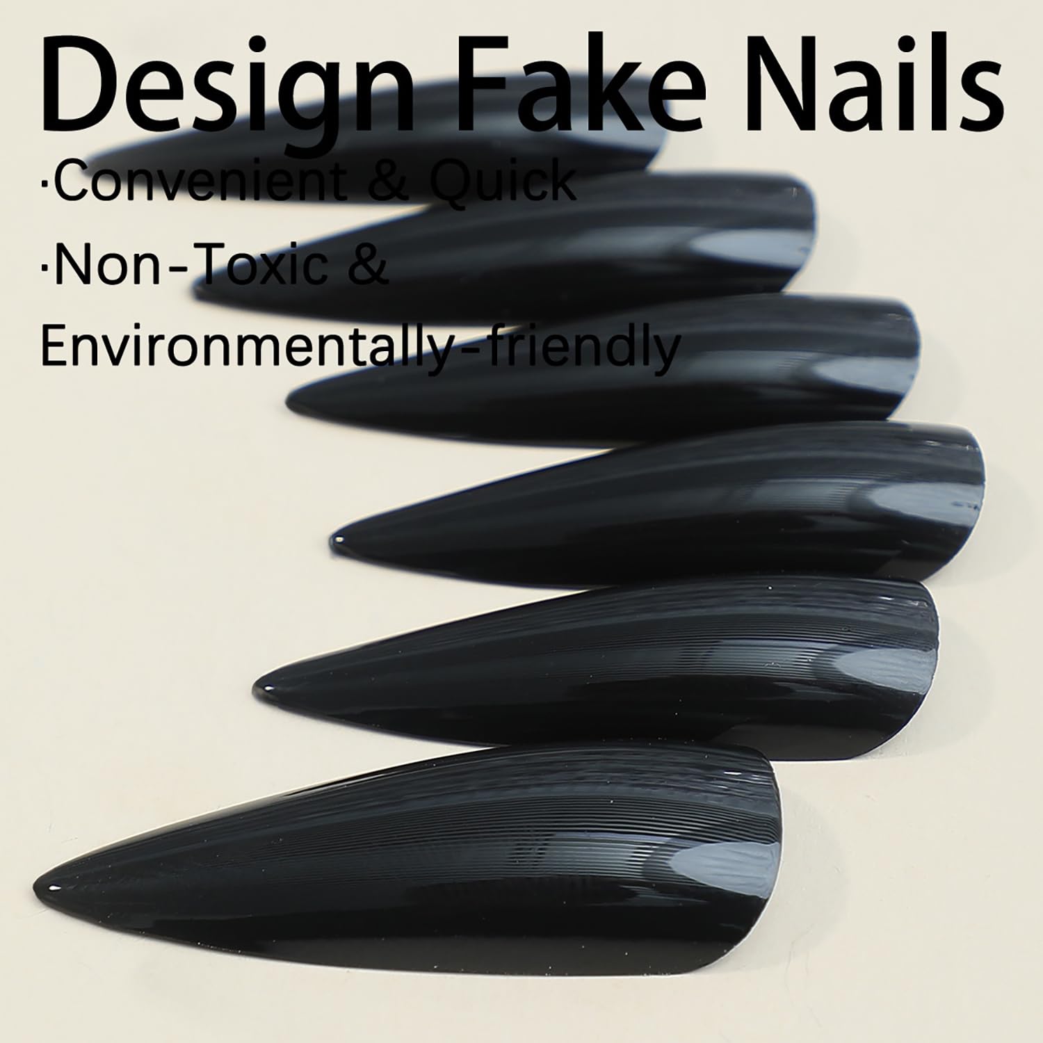 RIICFDD Halloween Solid Press on Nails Long Stiletto Black Gloss Fake Nails