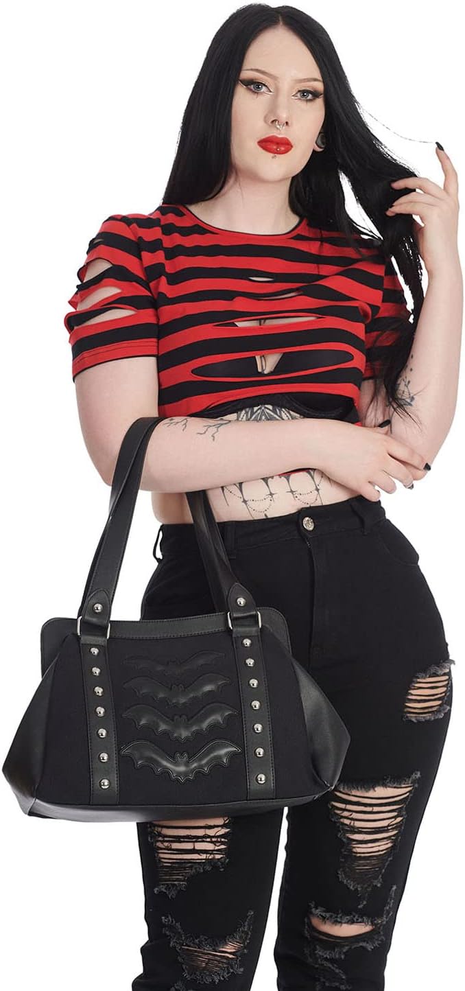 Lost Queen Gothic Night Wings Handbag Bat and Metal Stud Purse - Image 2