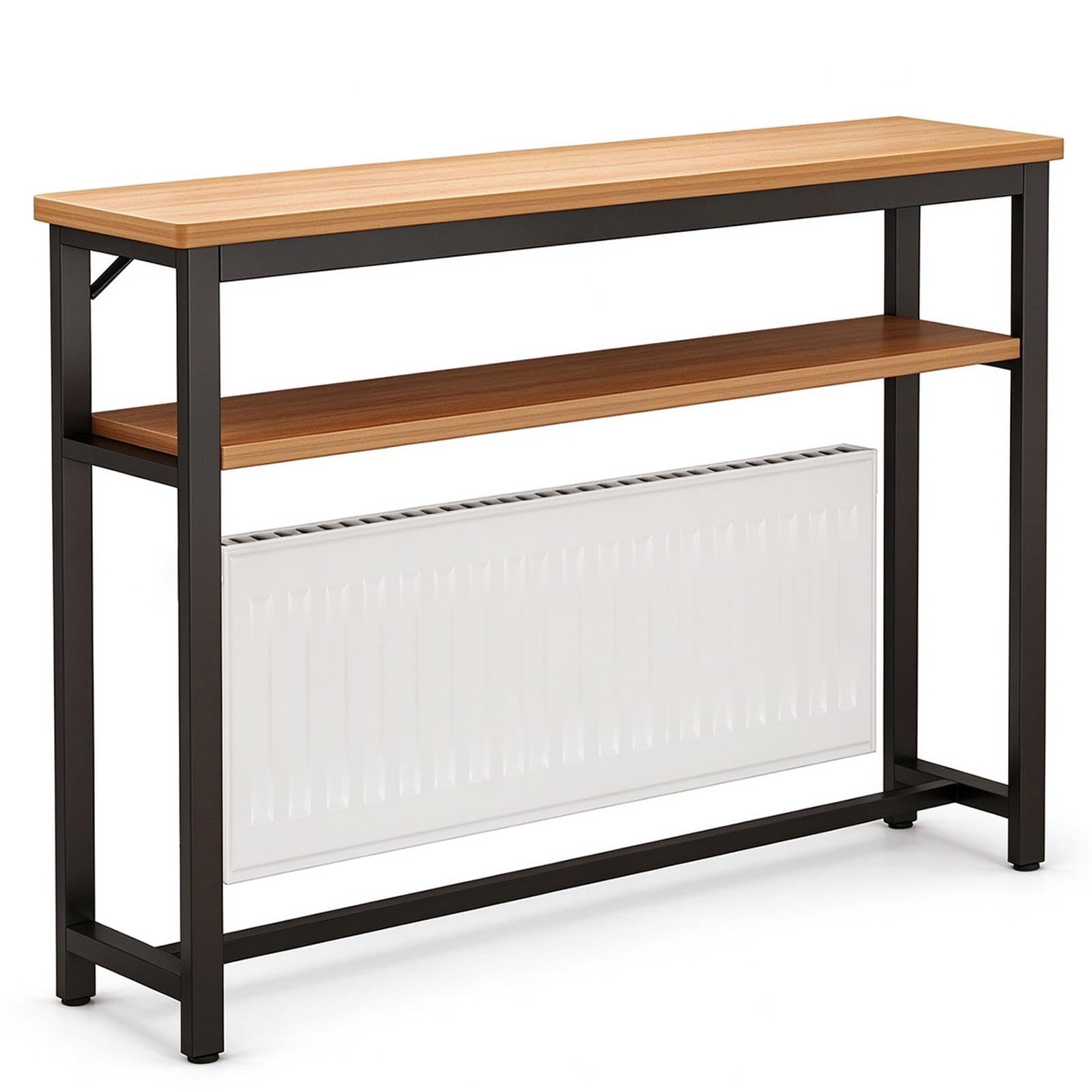 Tablette de Radiateur, 2 Niveaux Cache Chauffage, Plateau Bois, 20cm Large