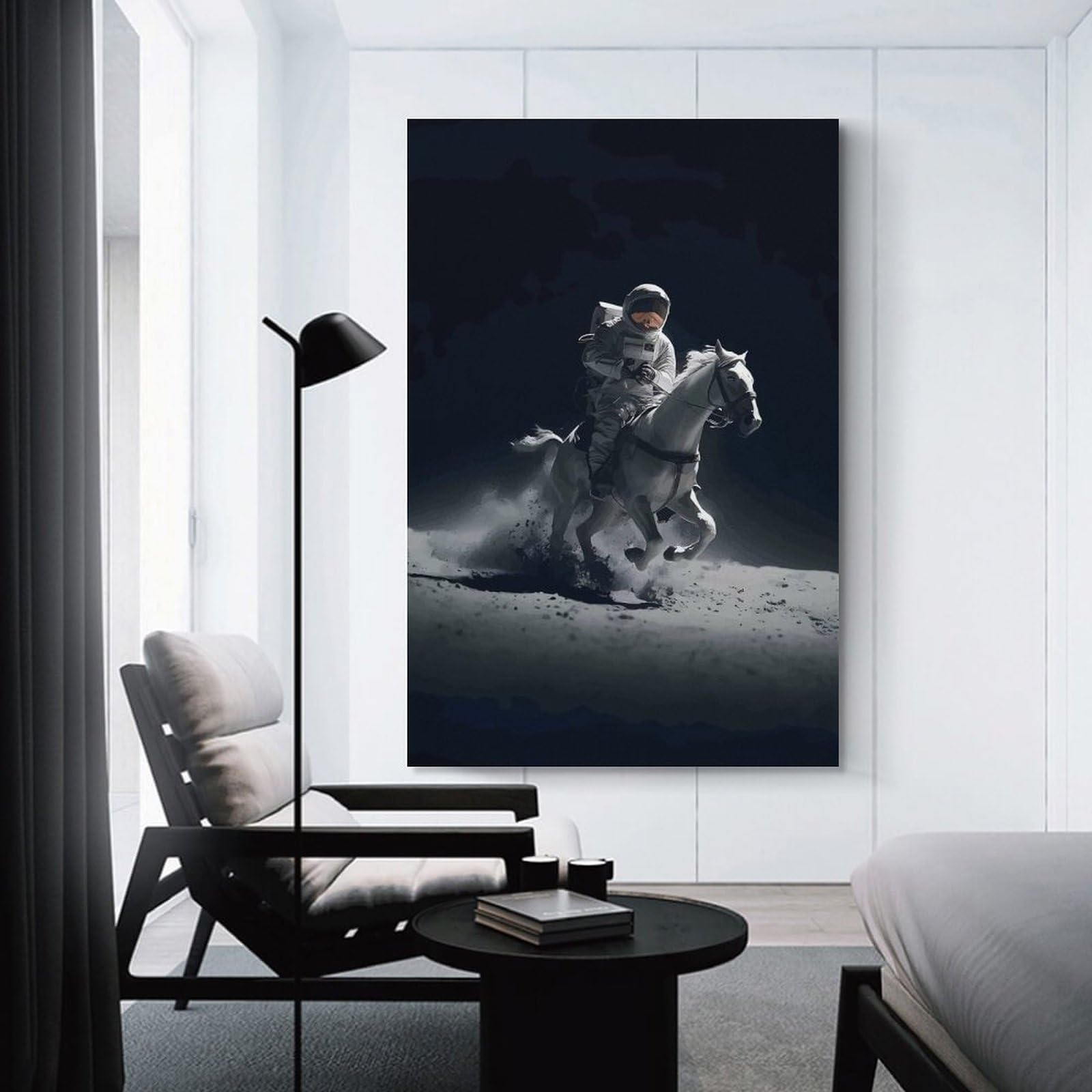 Junmoney Canvas Wall Picture Astronaut Riding A Horse on Moon, 08x12inch(20x30cm), for Study, Office Or Focused Interiors, Wall Art That Adds Style to Work Areas