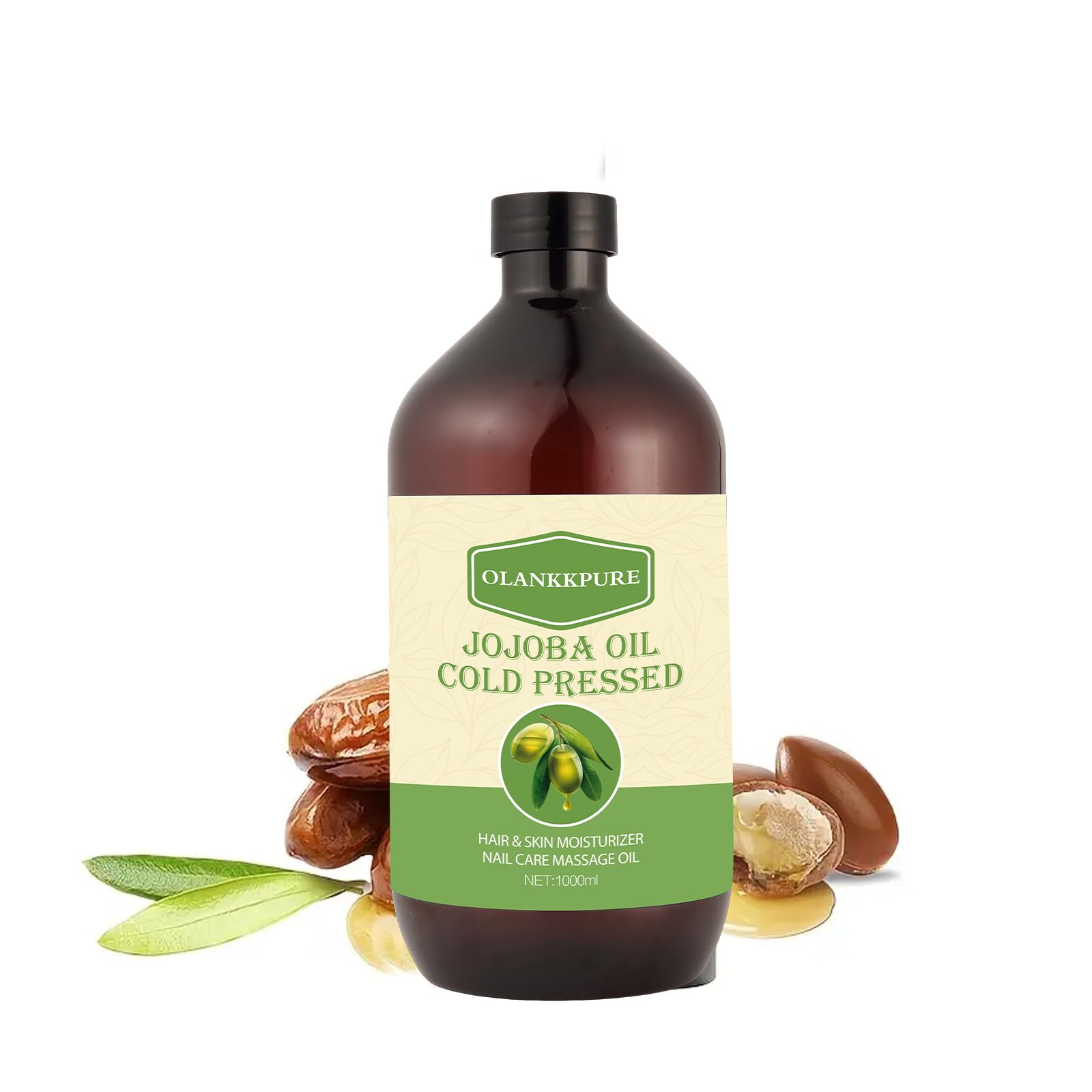 Aceite Portador de Jojoba 100% Puro, sin Refinar, sin Hexano, Prensado en Frío para Piel, Cara, Cabello, Uñas y Masajes, 1000 ml