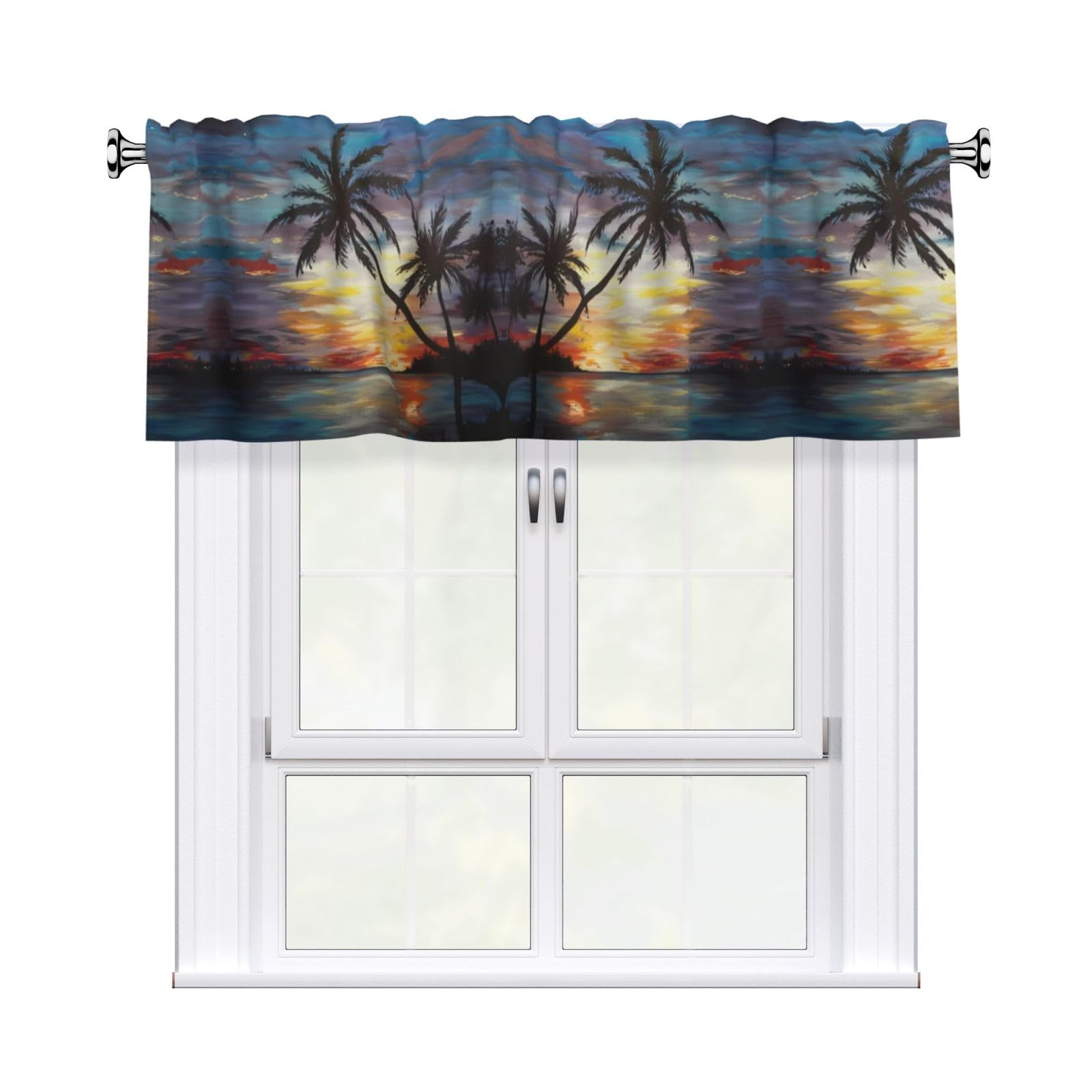 WHJSHOP Tropical Sunset Prints Curtain Valance 54x18 Inch - Peach Skin Window Layer with Delicate Print, Filtered Light for Kitchen Use