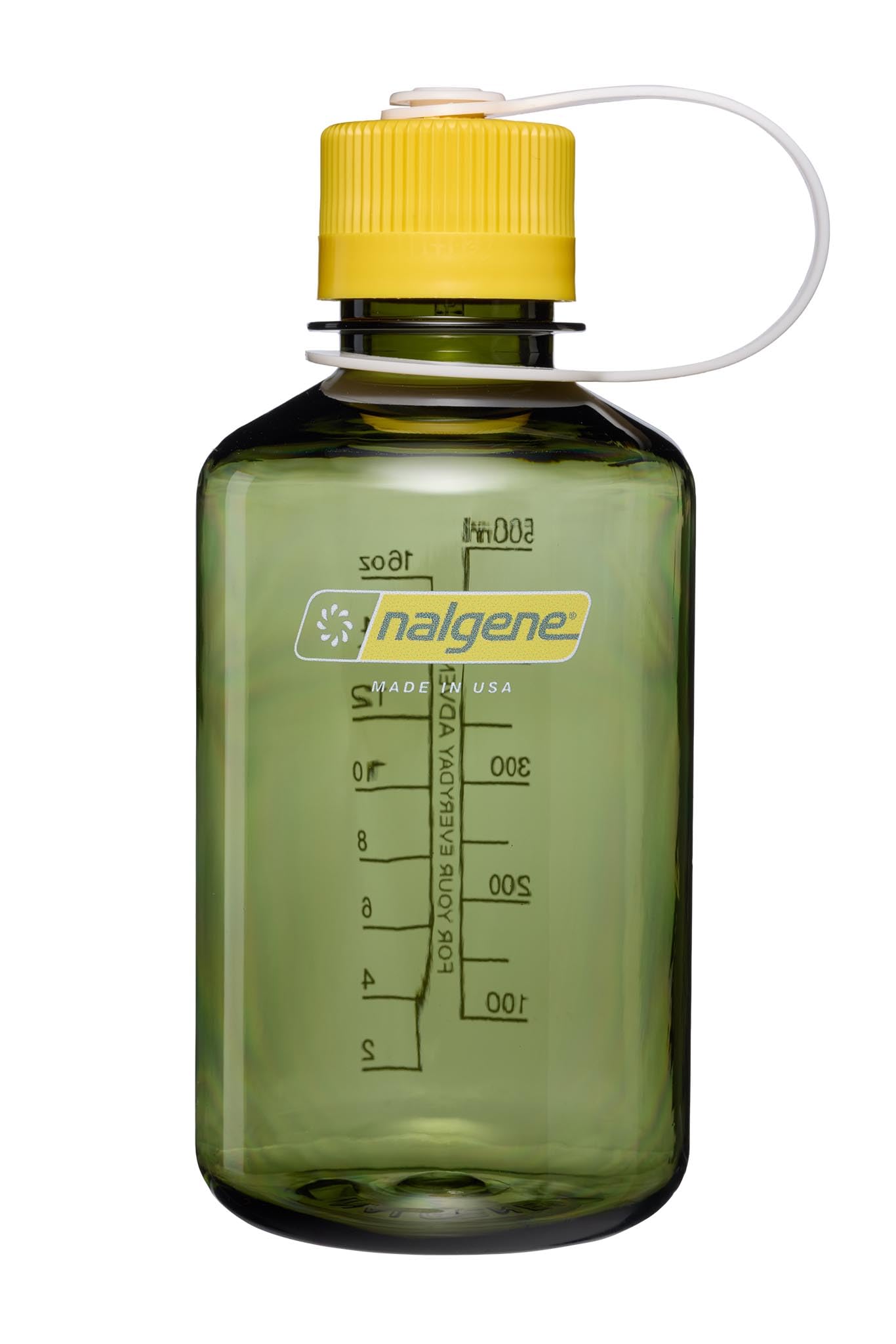 Nalgene 16 oz Narrow Mouth Water Bottle | Slim Cup Holder Size, BPA-Free, Durable Leak Proof Travel Bottle – Thrill & Motion, Oil Green w/Freesia
