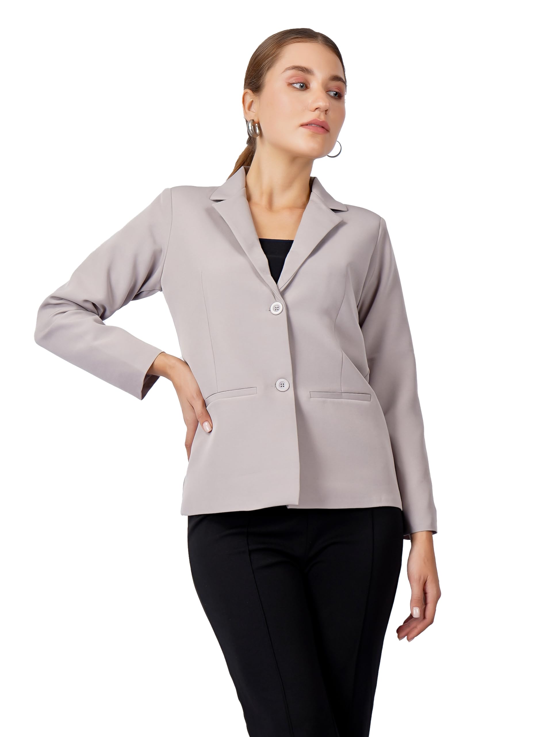 modny Women's Formal Cotton Blazer | Single-Breasted, Button Closure, Long Sleeves Blazer for Girls | Professional Outfit for Office & Meetings-picture-39