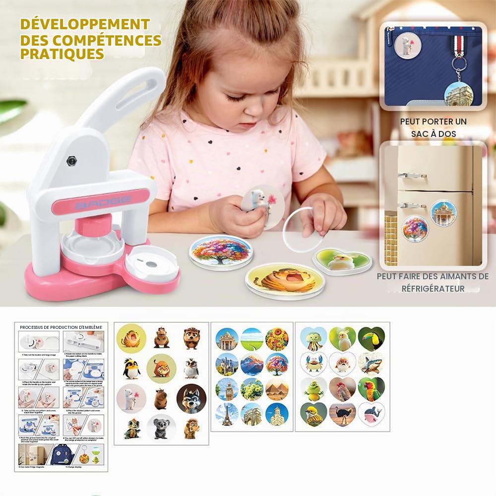 NEWFUN Machine a Badge, Machine à Badge, 55mm/35mm, Insignes en Forme de Cœur, Button Maker pour Enfants DIY Cadeaux, peut Faire des Insignes, des Porte-clés, des Autocollants pour Réfrigérateur