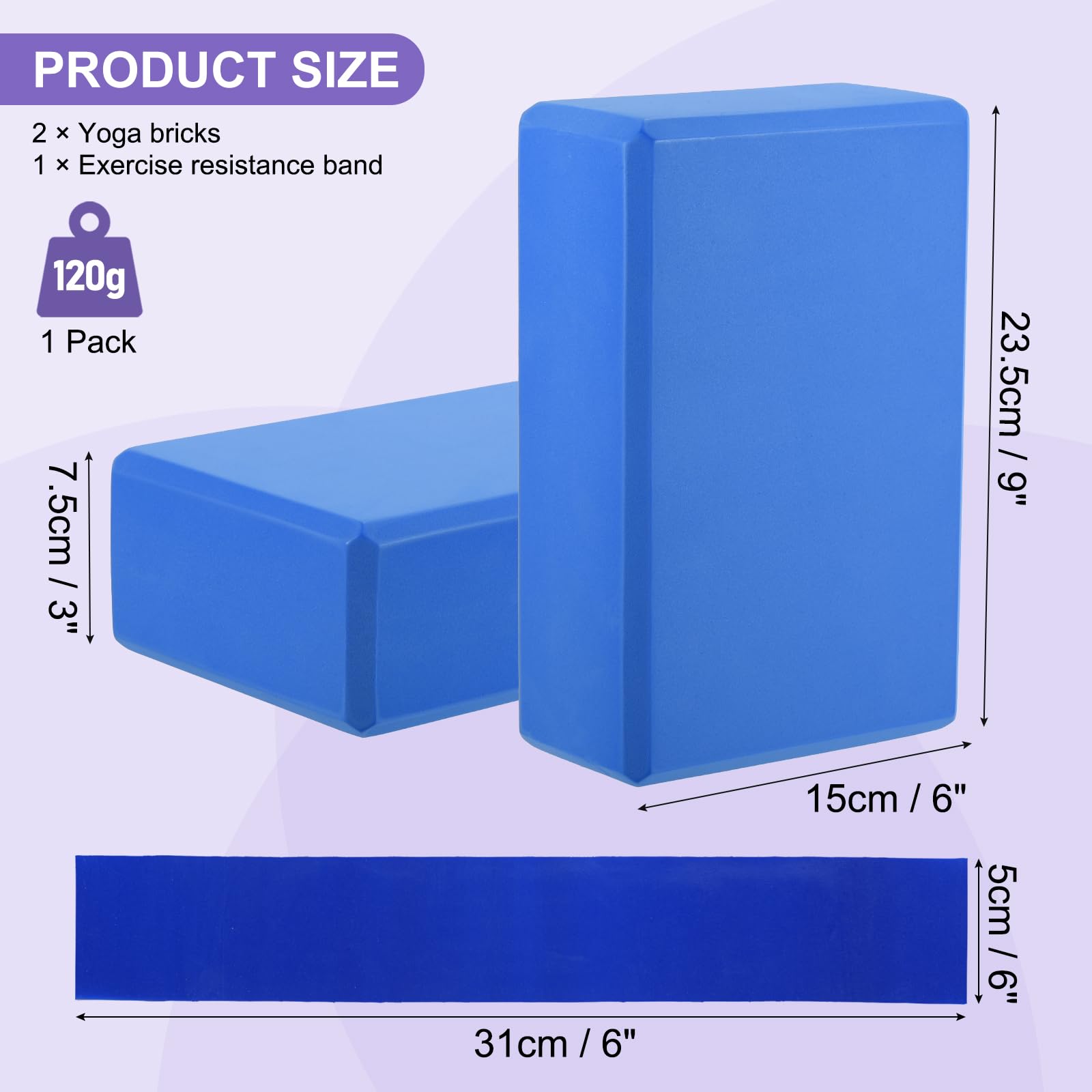PATIKIL Set di 2 blocchi per yoga e fasce di resistenza, in schiuma EVA ad alta densità, 22,9 x 15,2 x 7,6 cm, antiscivolo, per danza, leggero, per donne, palestra, stretching, yoga, pilates, blu