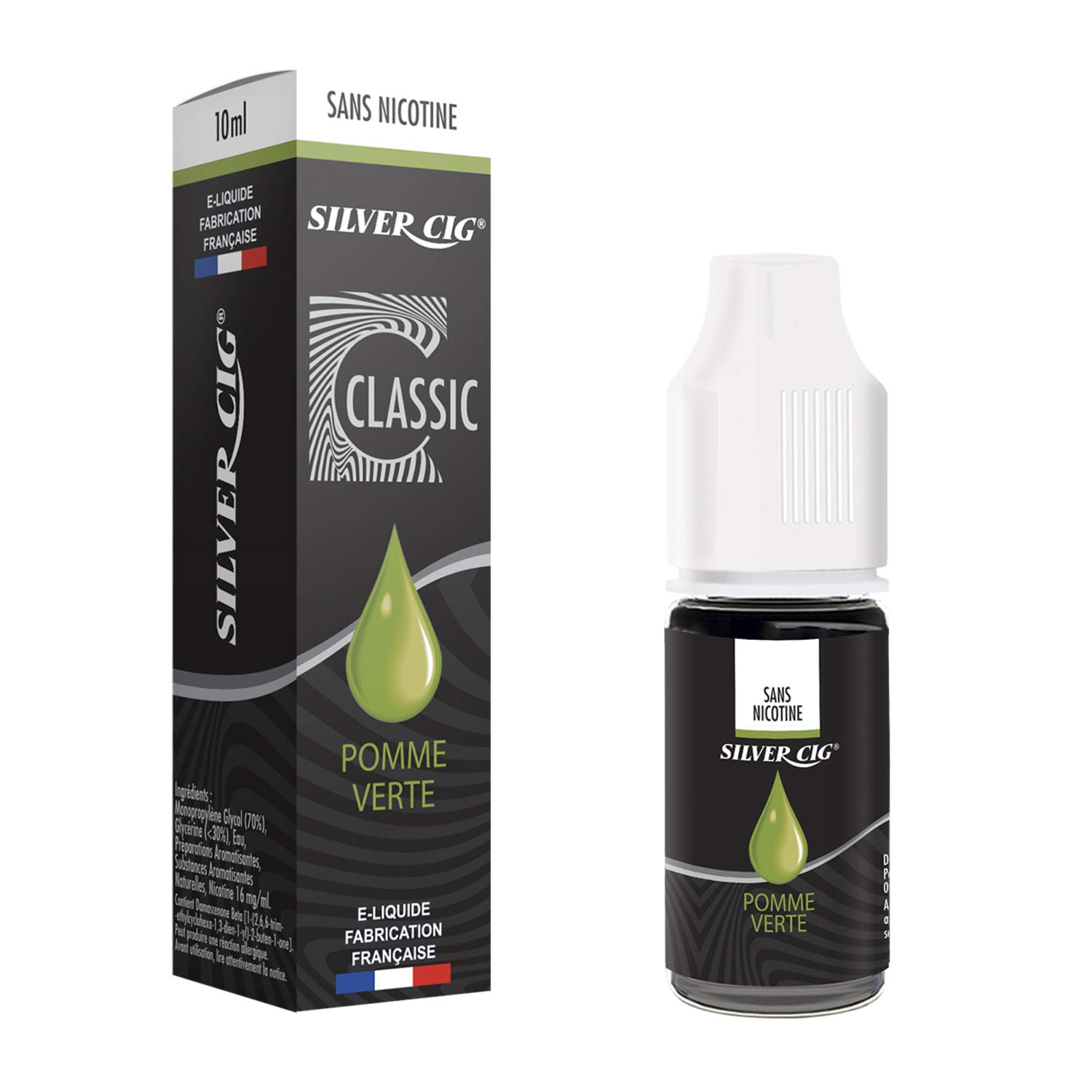 SILVER CIG - E-liquide SilverCig Pomme Verte 0 mg - E-liquide Cigarette  Electronique 70PG/30VG Sans Nicotine ni tabac, recharge cigarette  lectronique eliquide saveur pomme verte 10ml : Amazon.fr: High-Tech