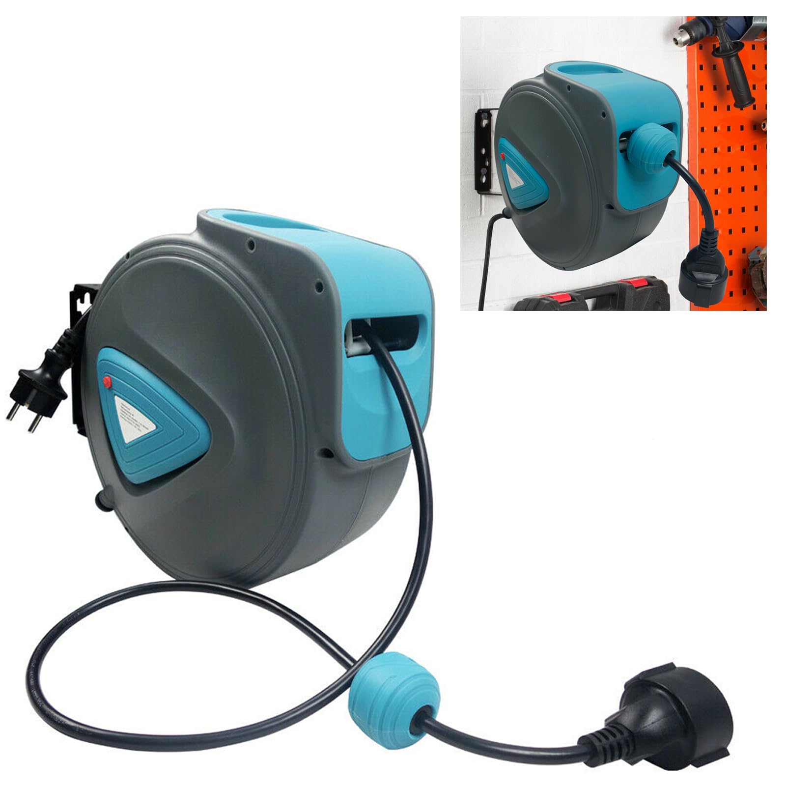 Enrollador Automático de Cable 20m Exterior Interior de Cable Protección Contra Sobrecalentamiento con Soporte Giratorio de 180°, Tope Ajustable, para Taller Jardín Fábrica
