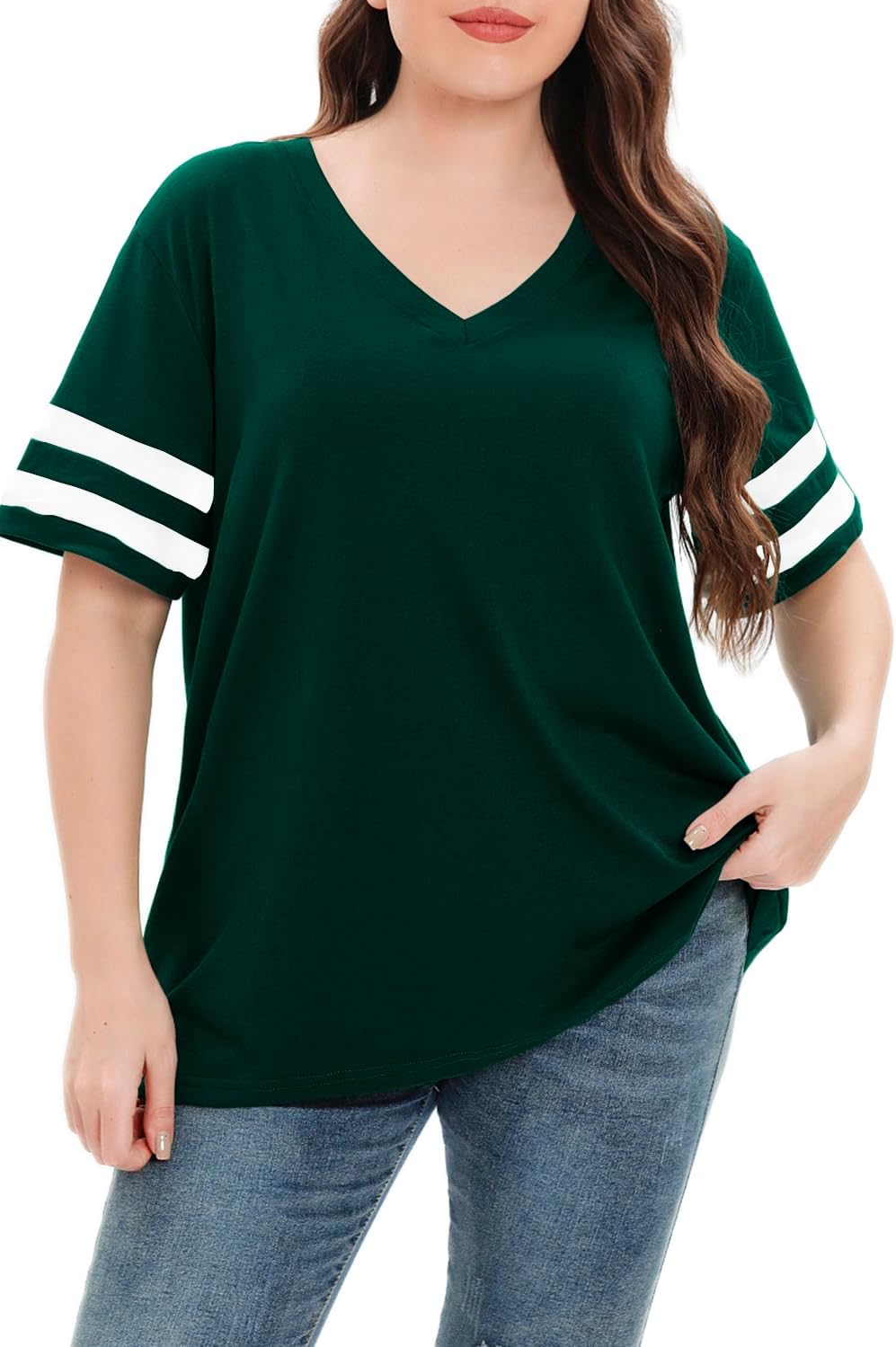 CARROTMOB Women's Plus Size V Neck Short Sleeve Loose Tunic Top 1X-5X image 2