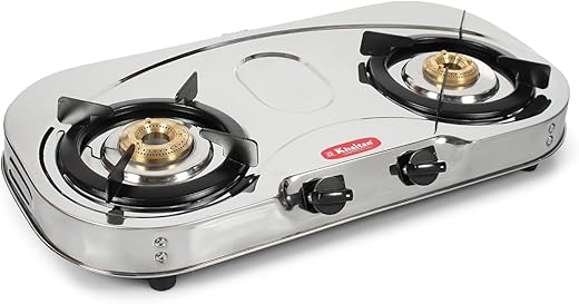 Khaitan 2 Burner Draw C LPG Cooktop with Extra Big Party Cooking Brass burner Stainless Steel Body Manual Ignition LP Gas Stove (2 BURNER DRAW C)