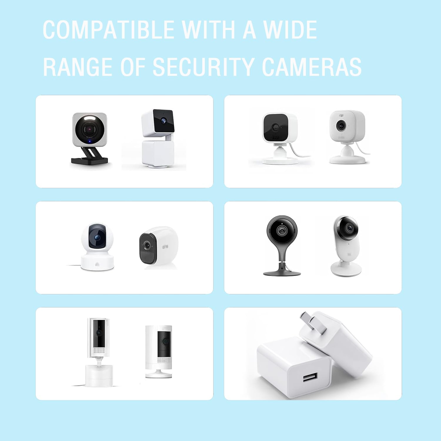 2-Pack Cam Charger 5V 2A Power Adapter for Wyze Cam V1 V2 V3 V4 Pan, Google Nest Cam, Blink 4/3/Mini XT/XT2, Ring Spotlight Ring Stick Cam, YI Dome Outdoor Camera Charging Block Plug & More image 3