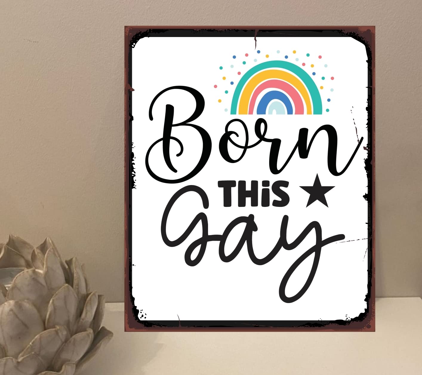 1x Born This Gay Quote Metal Plaque Sign Gift House Novelty (mt379) (200mm x 150mm)