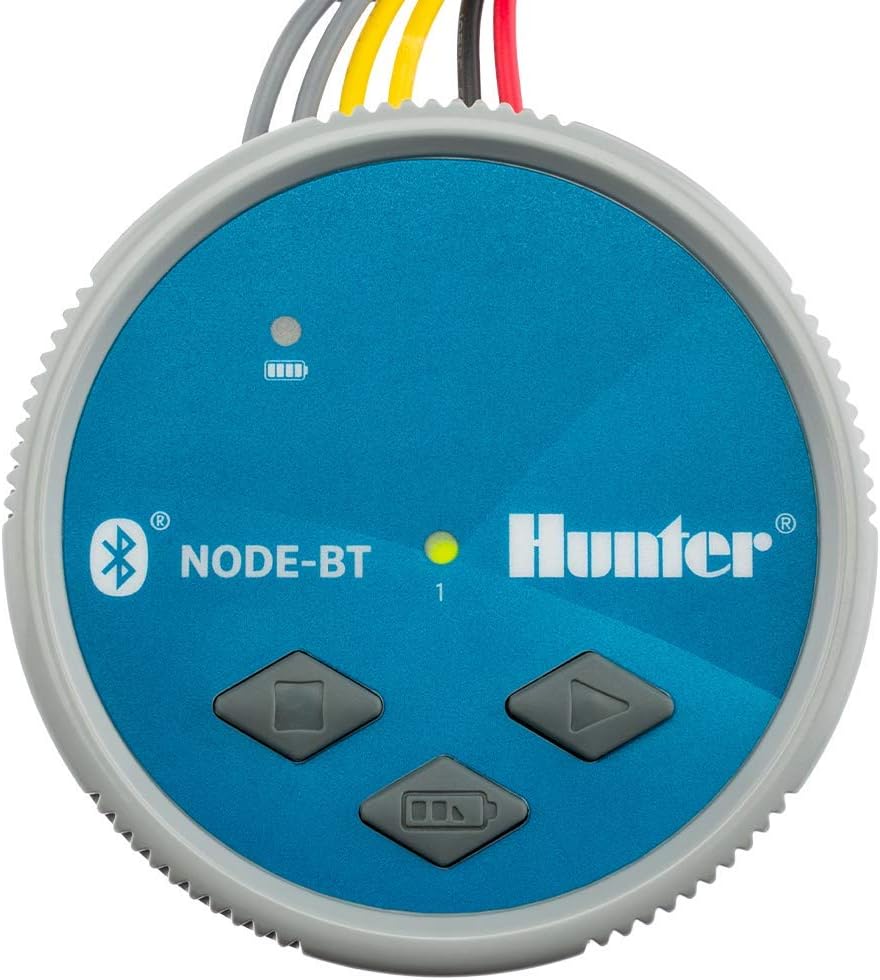 Hunter NODE-BT-100-LS Bluetooth Battery Operated Sprinkler Controller, Waterproof Irrigation Timer, Easy Install, for Gardens, Lawns, Parks, Greenhouses (DC Solenoid Not Included)