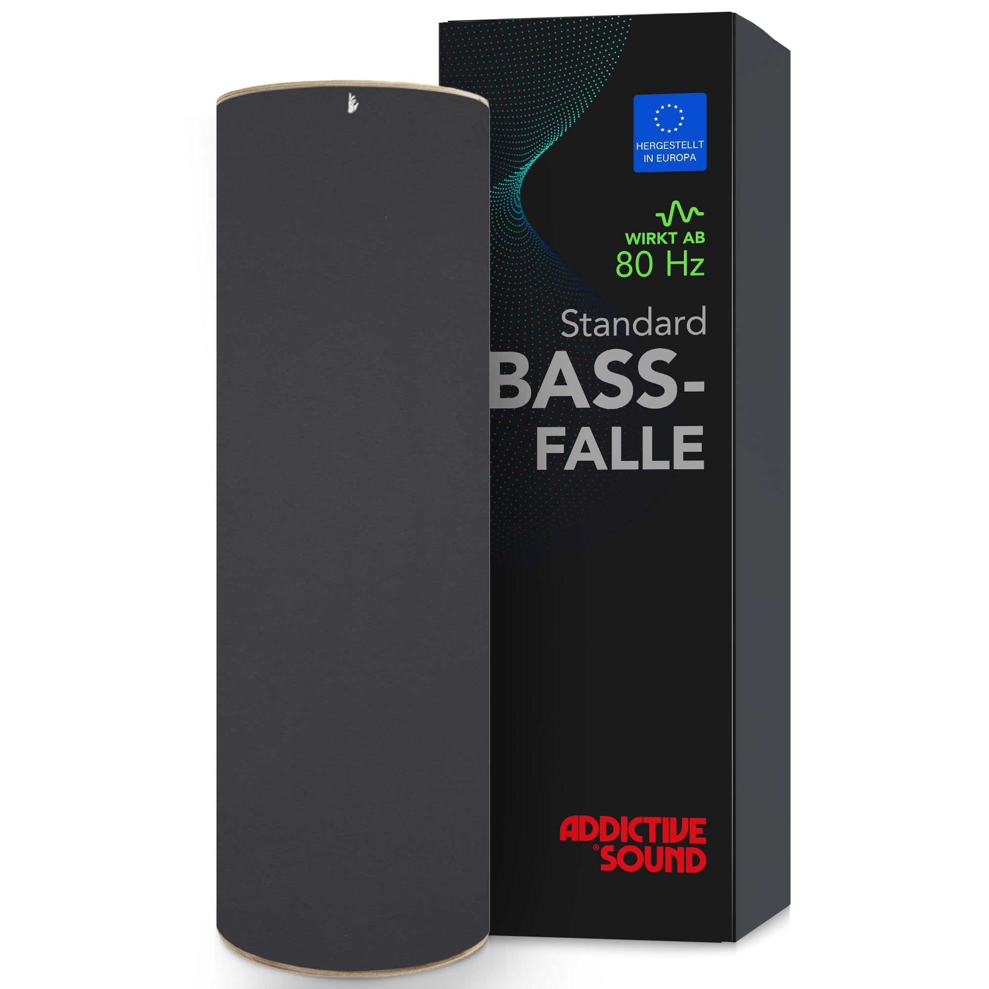 Addictive Sound Bassfalle Rund Standard, Bass Trap 80-210 Hz, Graphit | 98x30 cm, Akustikwolle-Kern, stapelbar und freistehend für Raumecken, EU-produziert, 36 Monate Garantie