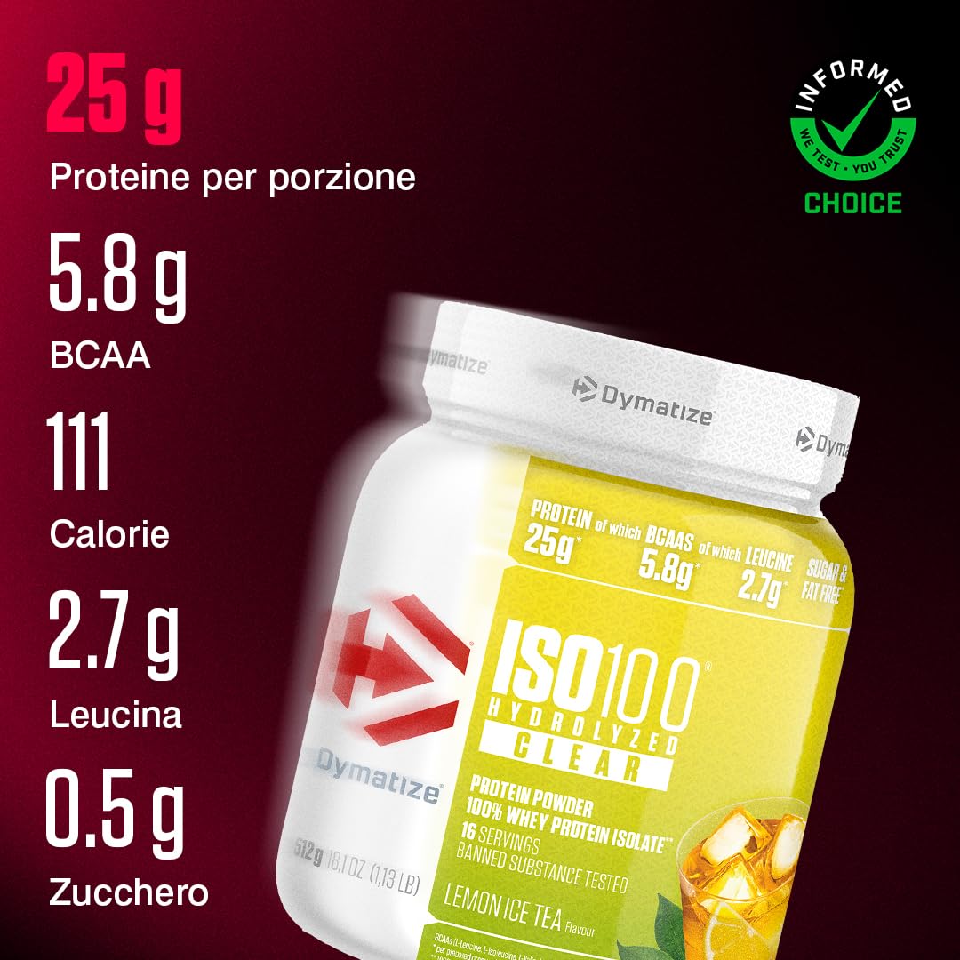 Dymatize ISO 100 Hydrolized Clear Lemon Ice Tea 512g Proteine ​​del siero di latte chiare in polvere idrolizzate e isolate