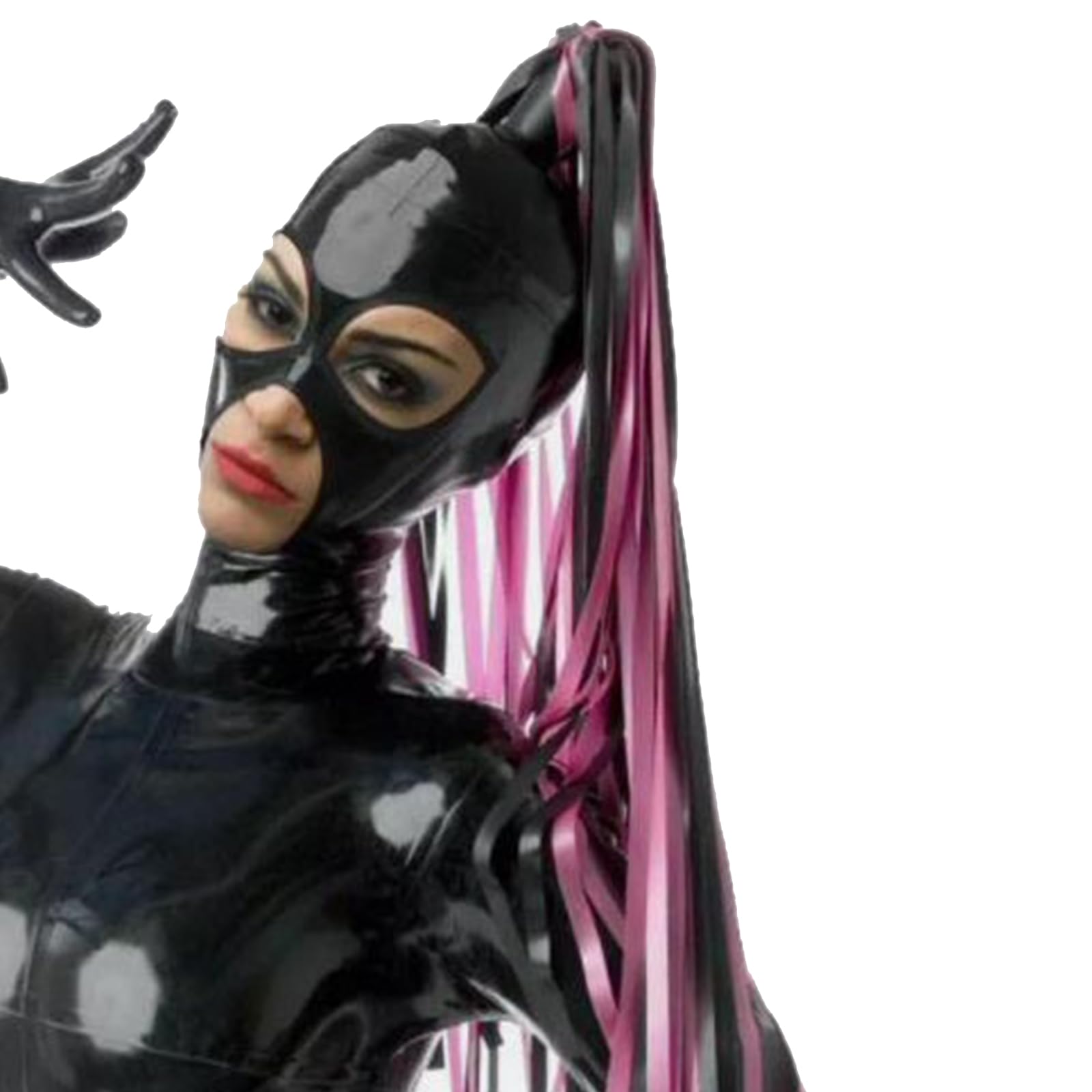 PRLBESL BDSM Latex Hood with Ponytail Full Face Mask Zipper Open Eyes Mouth Novelty Rubber Masquerade Club Unisex(Size:XL-70CM)