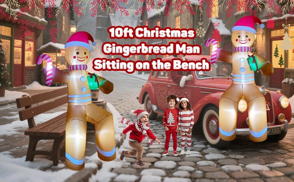 10ft Giant Gingerbread Man in Sitting Pose LED Lighted Christmas Inflatable Yard Decor Outdoor Blow up Christmas Decorations for Balcony, Chair, Tree Branch, Stairs- Indoor/Outdoor Xmas Decoration - Image 9