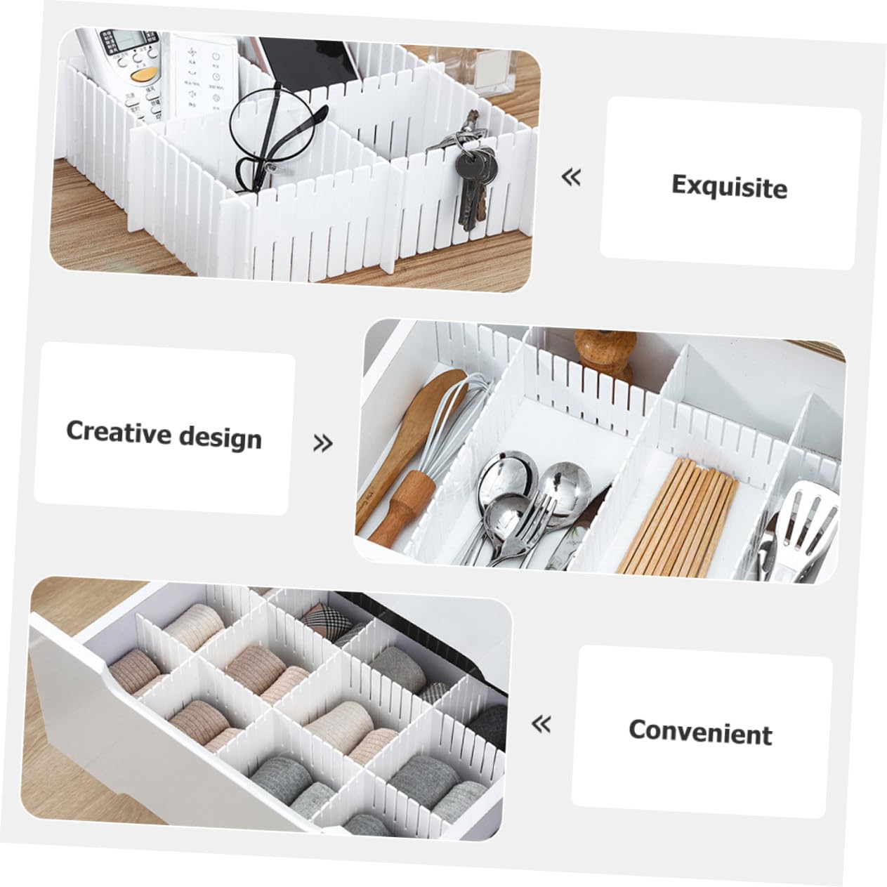 Divisori regolabili per cassetti, confezione da 12 pezzi, in plastica flessibile, per abbigliamento da cucina, casa, separatori modulari fai da te per una nizzazione ordinata