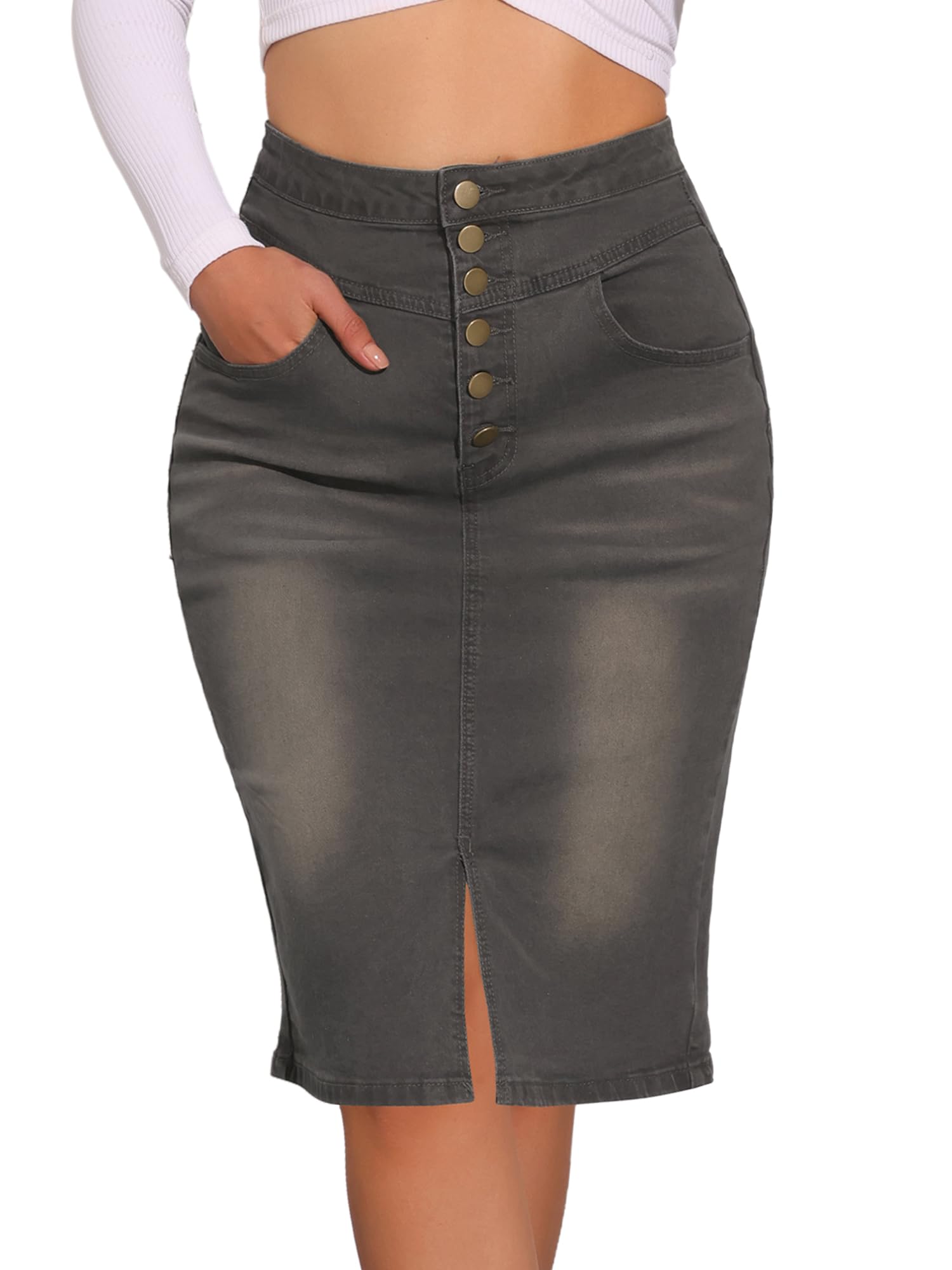 Allegra K Falda Vaquera Midi Informal para Mujer Faldas Vaqueras Recto