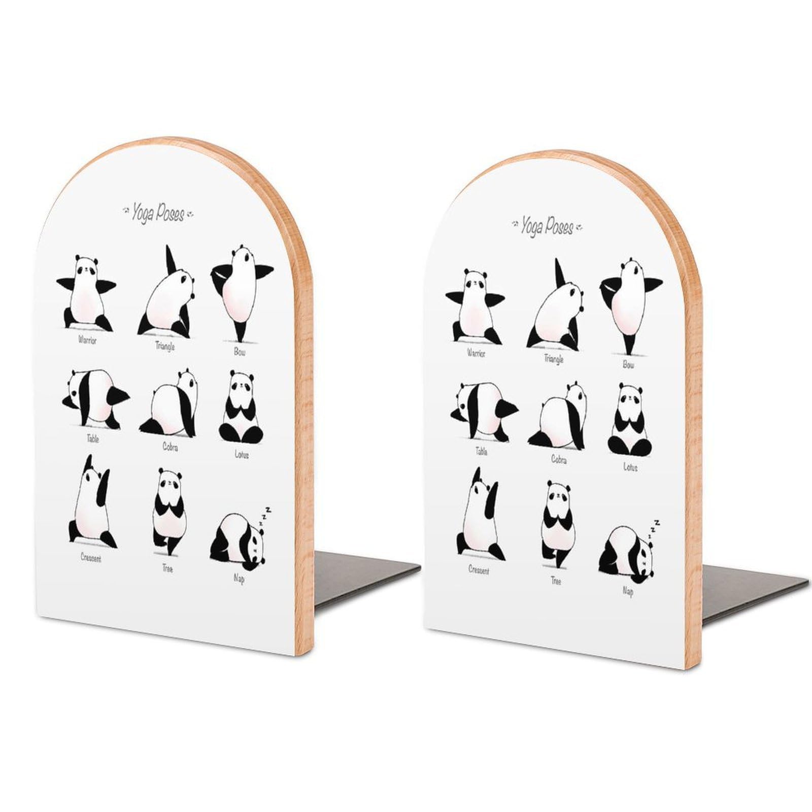 Yoga Panda II Beech Wood Bookends Heavy Duty Book Organizers Desktop File Holder for Office Home Bookshelf