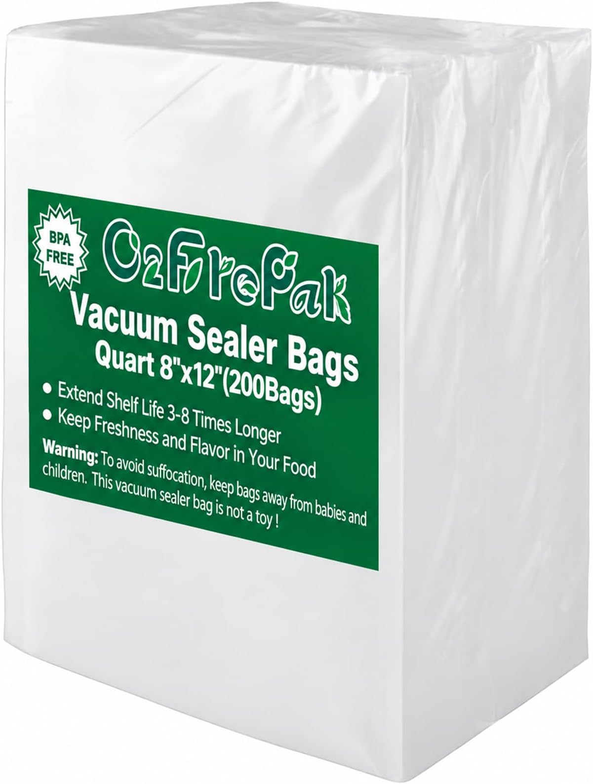 O2frepak Quart 8"x12" Vacuum Sealer Bags 200ct for Food Storage