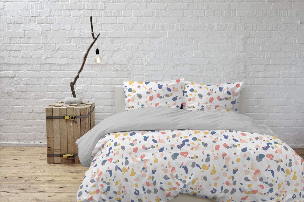 Parure de lit 2 places multicolore en lin italien aquarelle Wt17