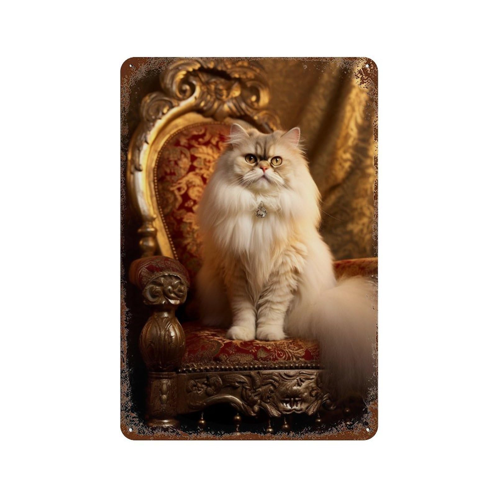 Garage Style Royal Persian Cat Throne-6 Distressed Metal Wall Sign 11.8"x7.9", Retro Wall Decor for Bar And Workshop