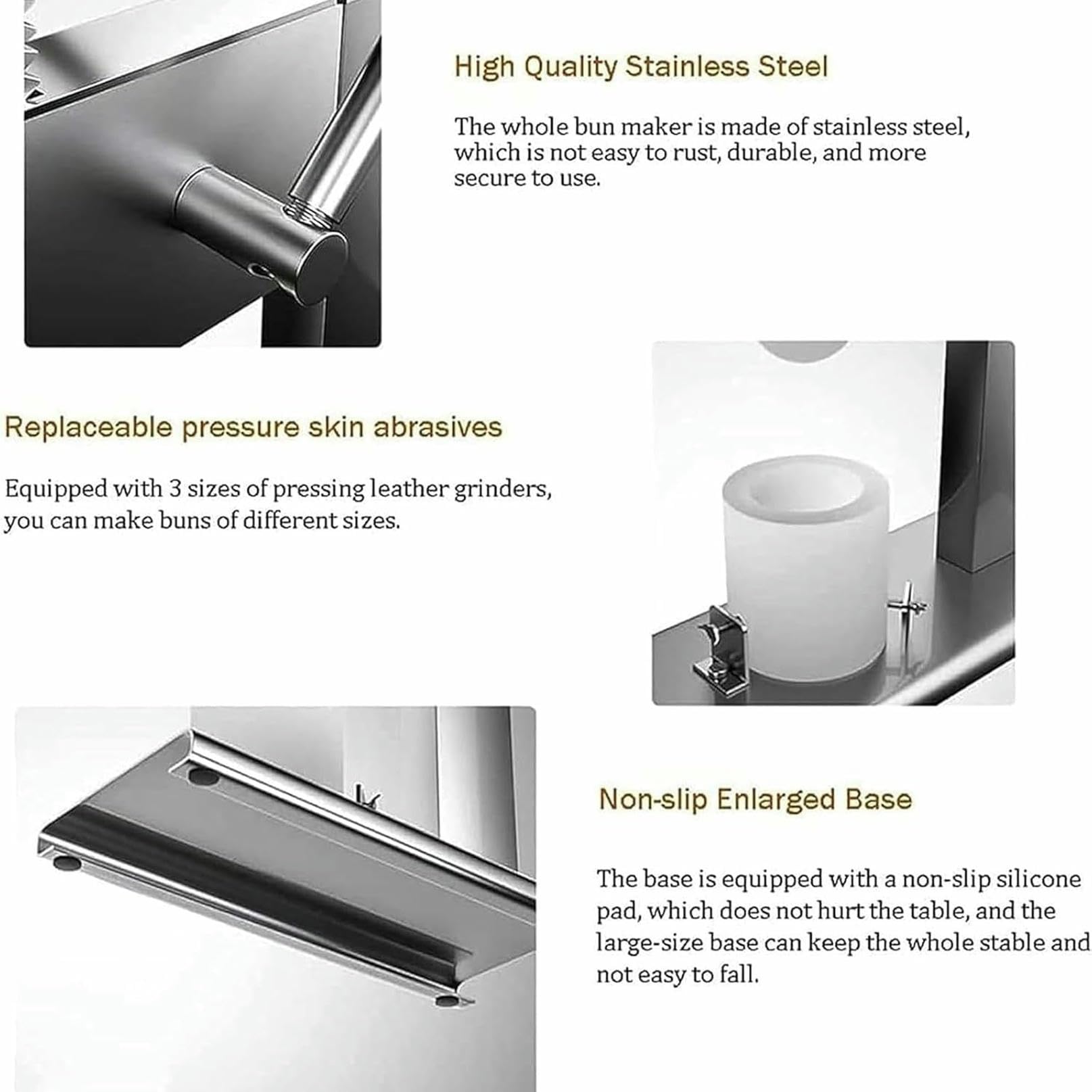 Baozi Maker Brötchenmaschine mit 3 Formteilen, chinesische Bao-Herstellung, Edelstahl, gedämpft, gefüllt, Kochwerkzeug-Sets