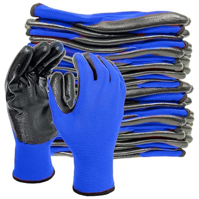 Image of Multipurpose Nylon Anti Cut PU Nitrile Coating Work Safety Gloves, Hand & Fingers, Gardening, Mechanical, Construction, Agriculture & Automotive - Durable & Comfortable (BLUEBLACK5PAIR)