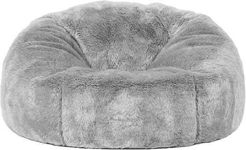 (No Filler) 6FT Giant Bean Bag Chair Cover Soft Faux RH Fur Sofa Bed Washable Bean Bag Couch Cover for Adult and Kids with Liner Gris,claro,Negro -