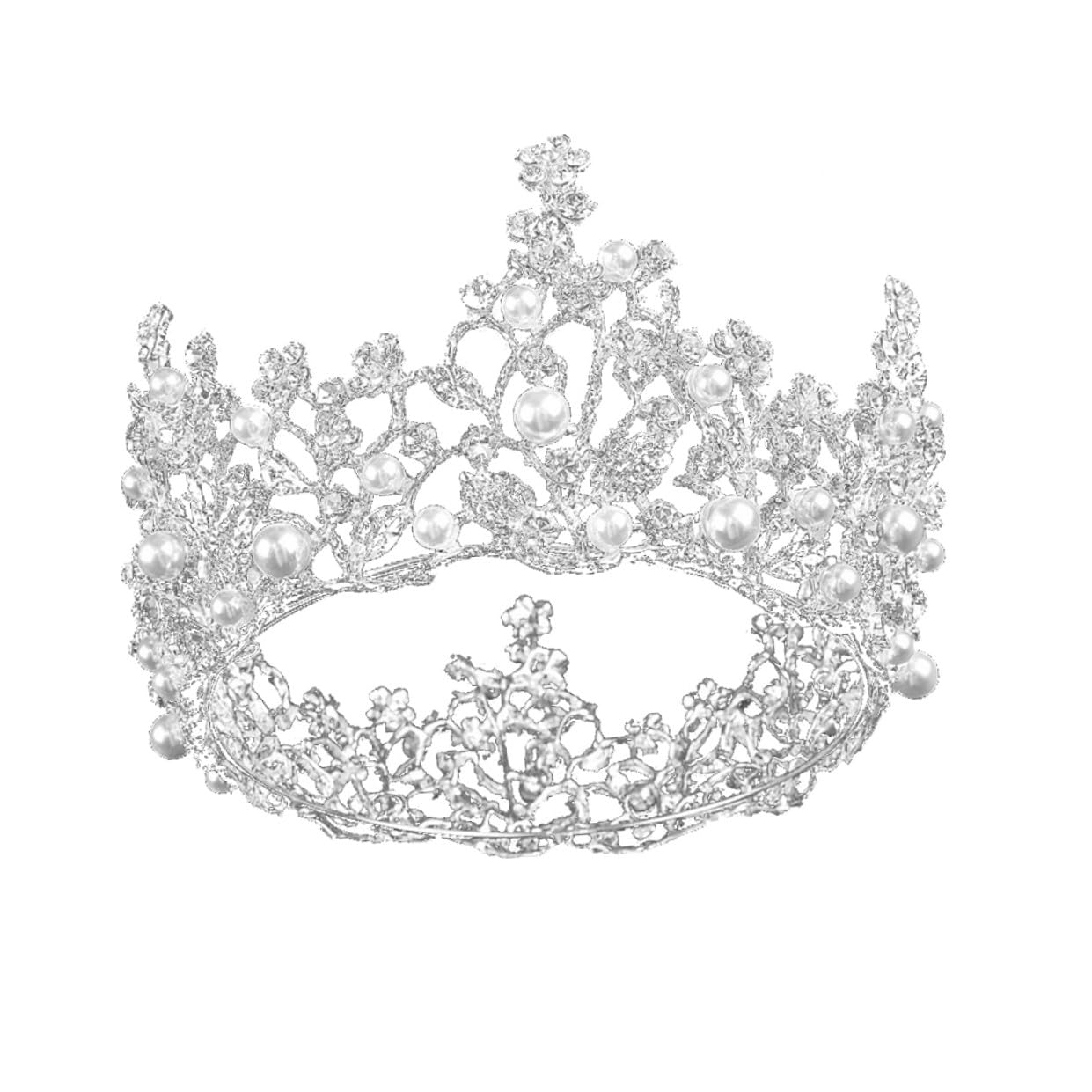 Tofficu Alloy Bridal Crown Headpiece Silver Baroque Style Wedding Hair Accessory for Brides Elegant Circular Tiara Headwear for Ceremony
