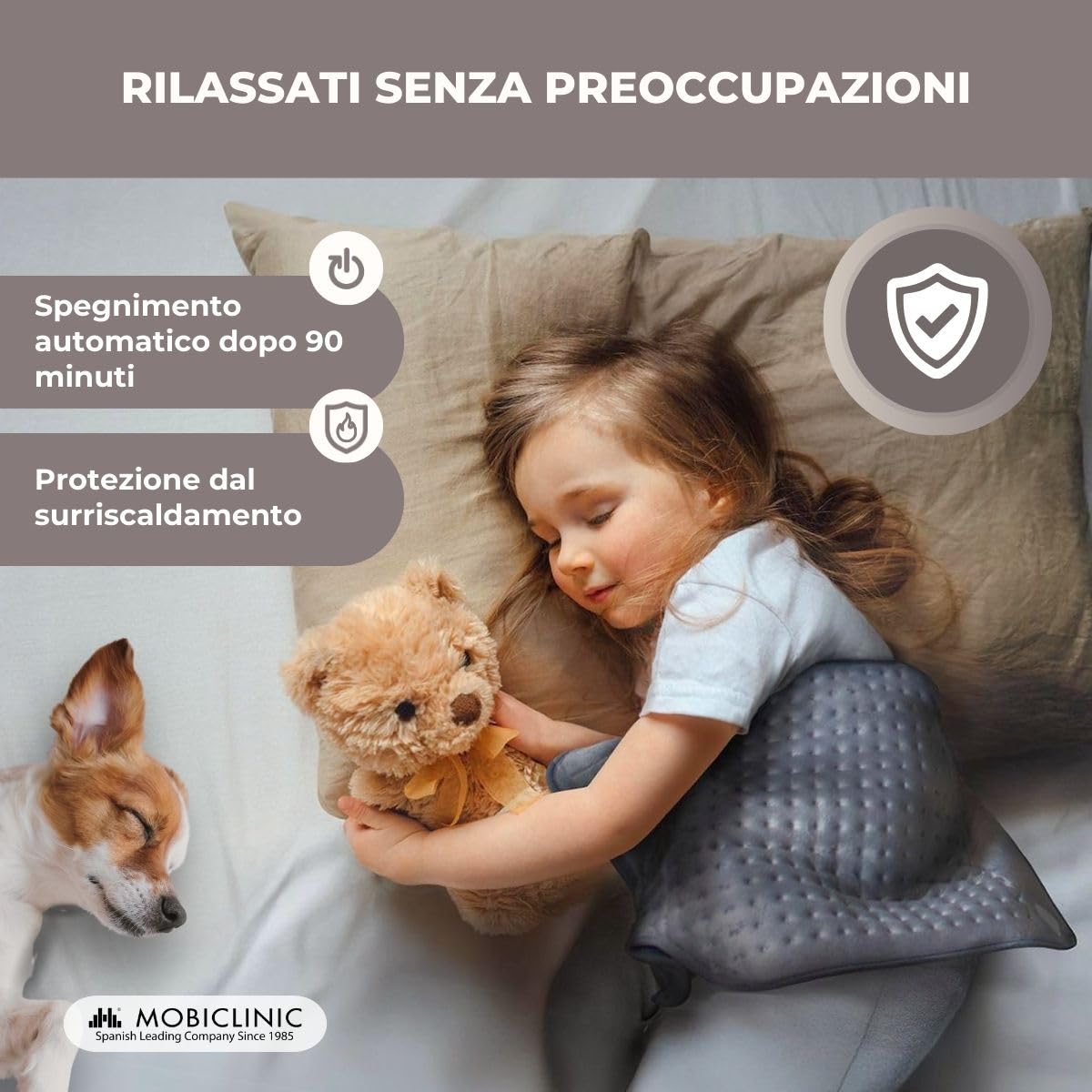 Mobiclinic, Cuscino riscaldato, Coperta riscaldata, 3 livelli di calore, Basso consumo energetico, Spegnimento automatico, Potenza 100w, Tappetino, Marchio spagnolo, Zona lombare, 40x30 cm
