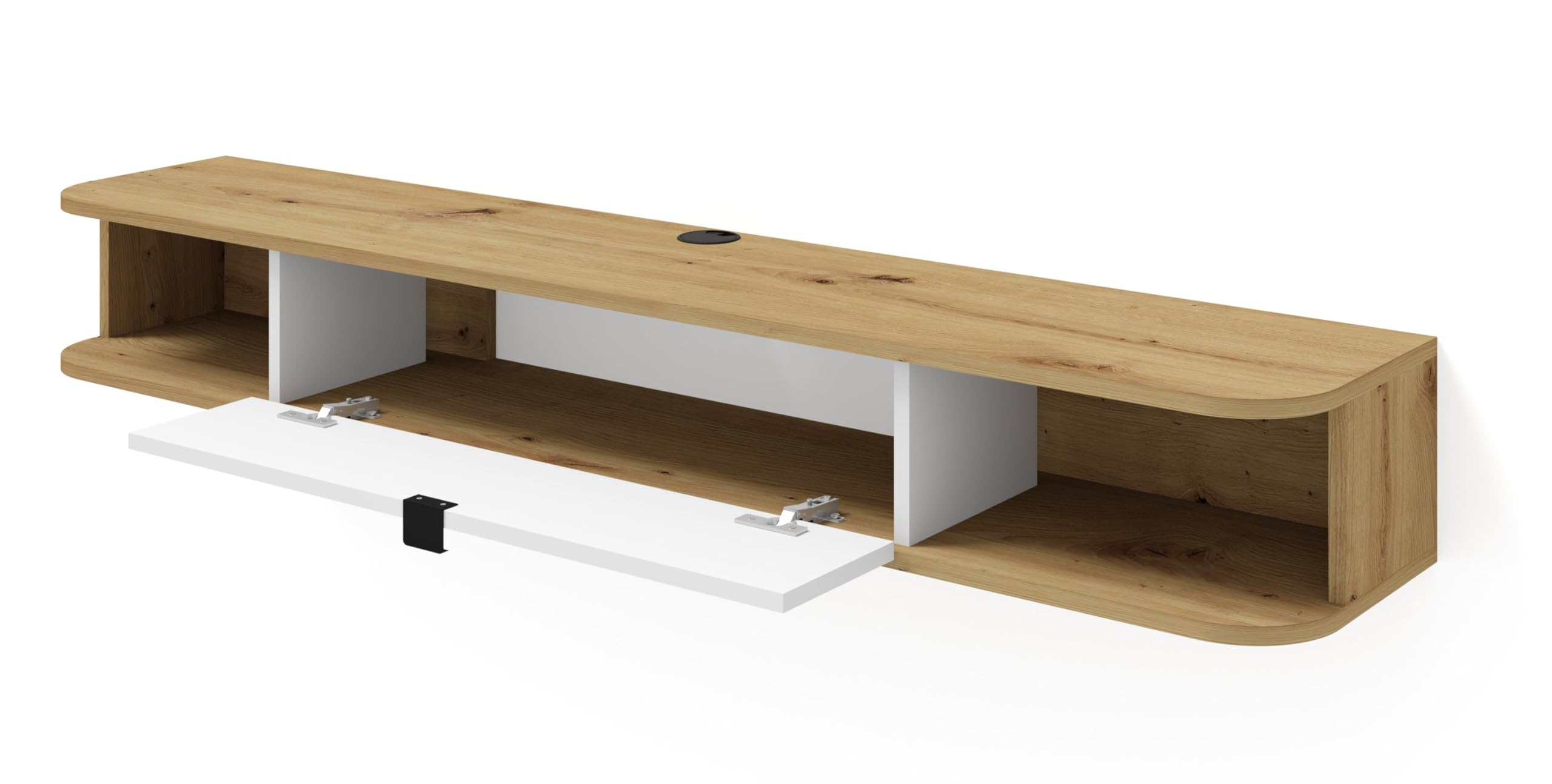 Homlando Lowboard TV, Hängender Fernsehschrank mit Klapptüren, TV Wandboard, Hängeschrank, TV Schrank Icarus 156 x 29 x 20 cm Artisan Eiche und Weiß Matt