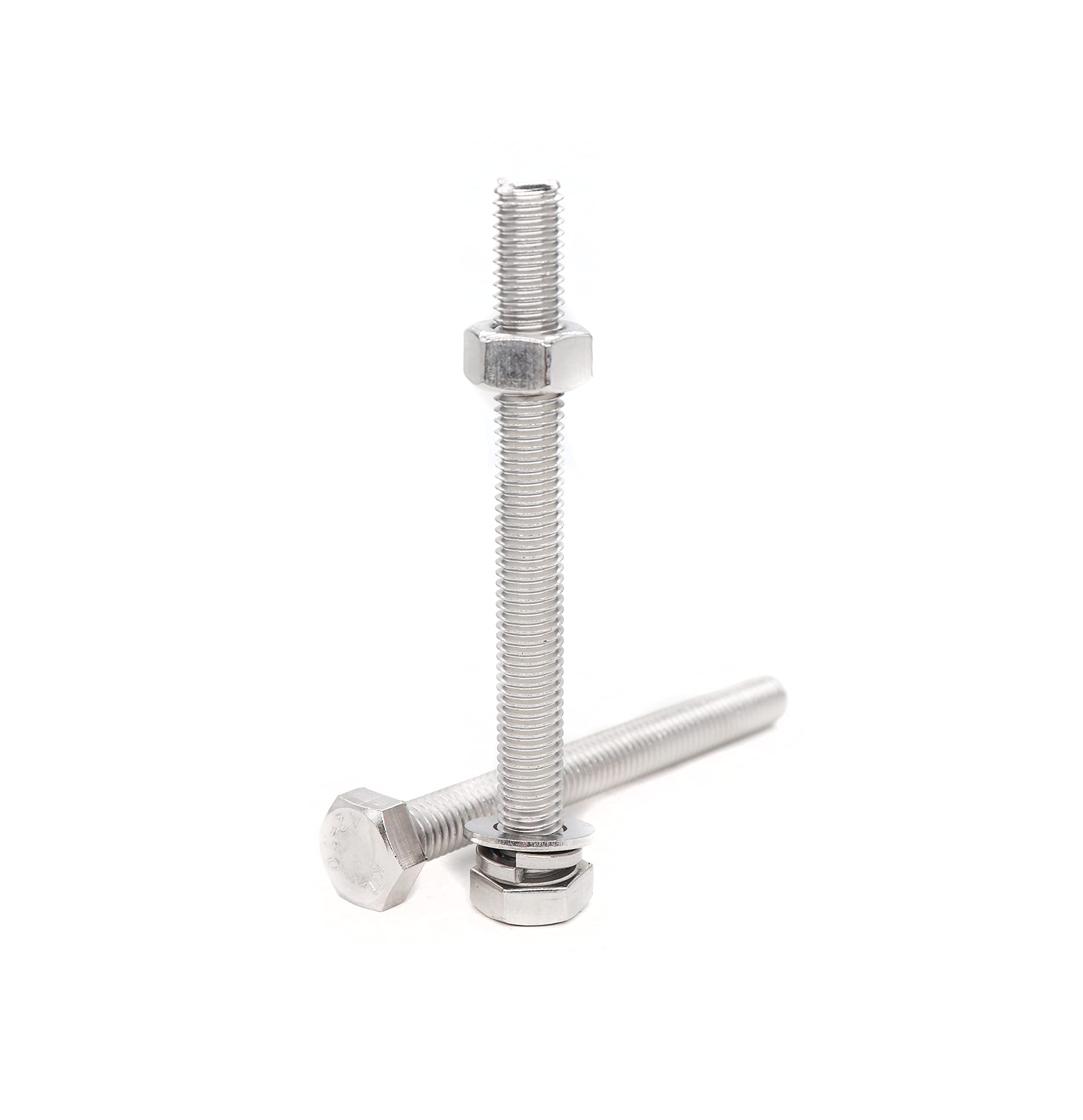 binifiMux10-Pack M8-1.25 x 120mm Hex Bolts and M8 Hex Nuts Flat Washers Spring Washers Set, Plain Finish, 304 Stainless Steel