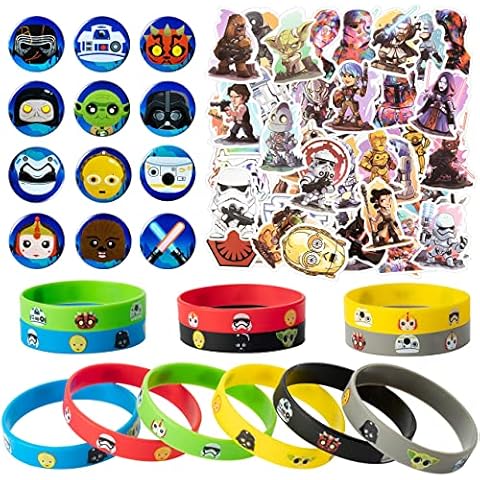 W1cwey 74Pcs Galaxy Wars Party Supplies Galaxy War Party Favors Sets Including Cartoon Silicone Bracelets Wristbands Anime Button Pins Space Theme Stickers Baby Shower Birthday Prize Rewards Cover