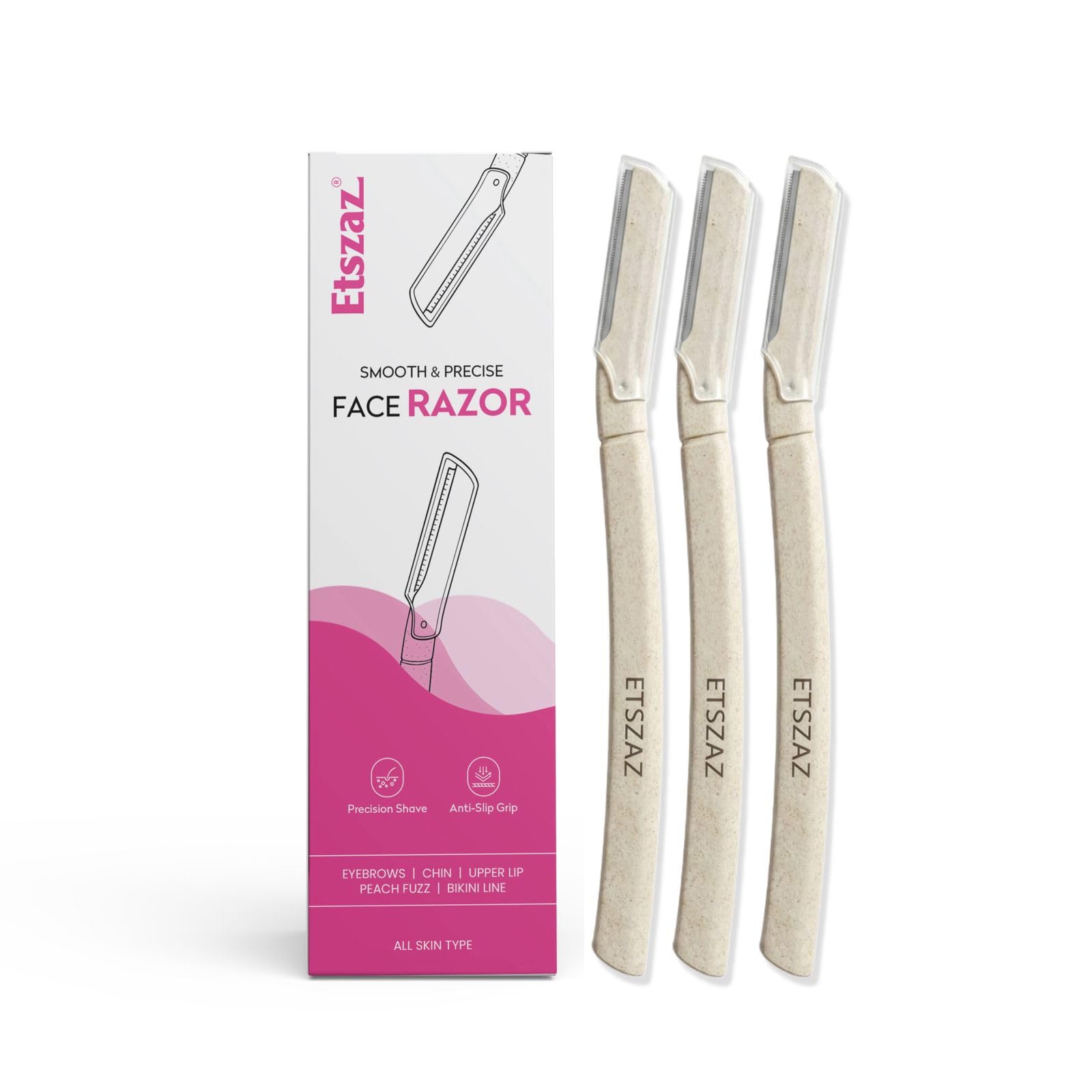 face razor for women facial hair - pack of 3 | instant glow & painless hair removal | german blades | for eyebrows, upper lip, chin, peach fuzz, forehead, unibrow, sideburns