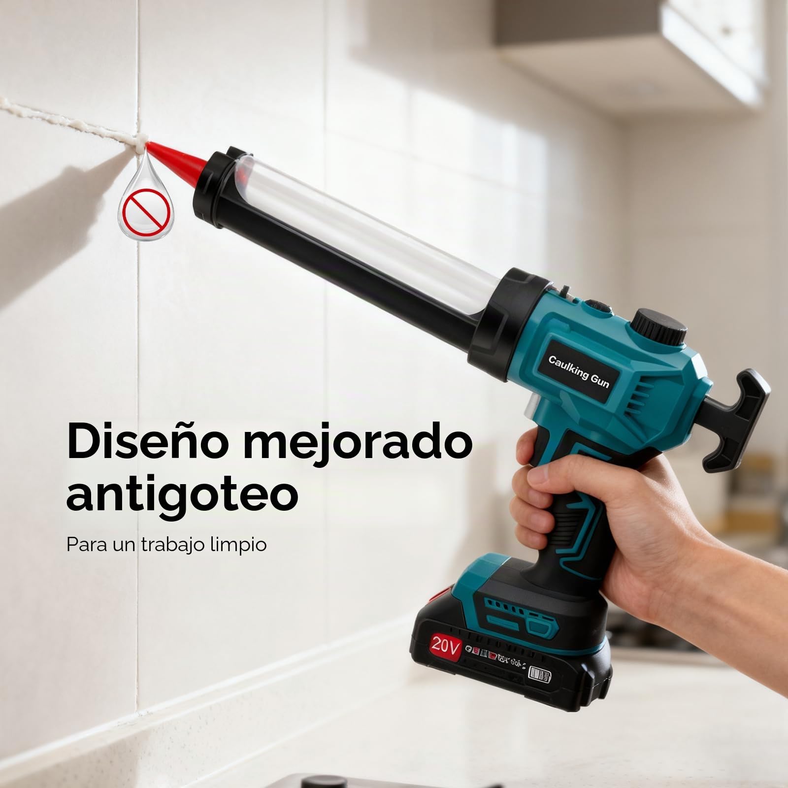 Pistola de Silicona Eléctrica Inalámbrica, Pistola de calafateo eléctrica con 2* 2000 mAh Batería, control de velocidad continuo, luz LED, accesorios especiales para cartuchos de 300 ml, para sellar