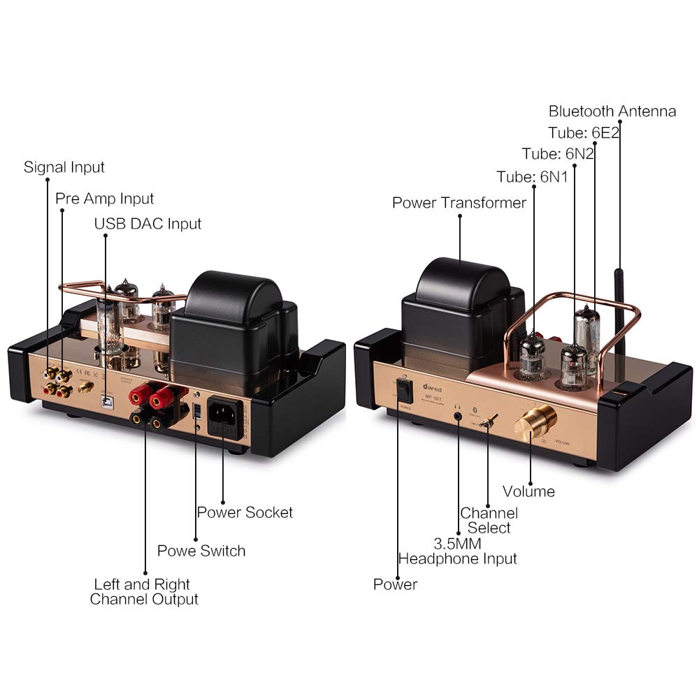 Dared MP5BT HiFi Audiophiles Valve Tube Amplifier Bluetooth Stereo