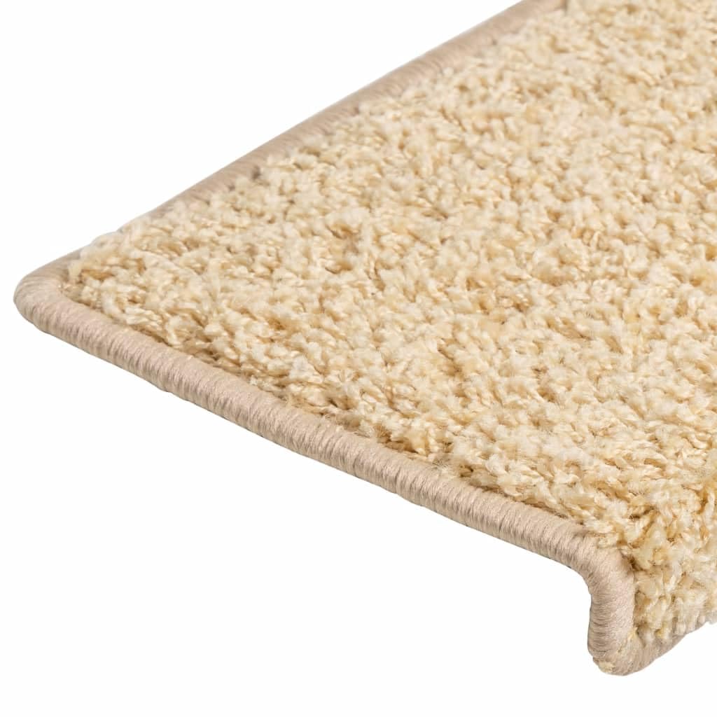 vidaXL Alfombrillas para escaleras 15 Unidades 65x21x4 cm Color Crema Borde Rectangular