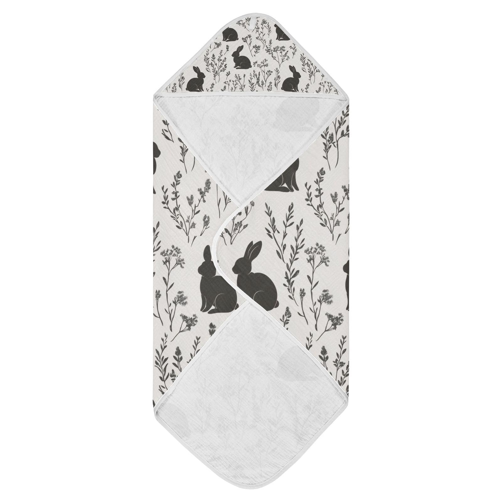 PaChyLuu Bunnies and Wildflowers Baby Hooded Towel Soft Cotton Baby Towels Ultra Absorbent Bath Towel for Babies Boys Girls, 35x35 Inch