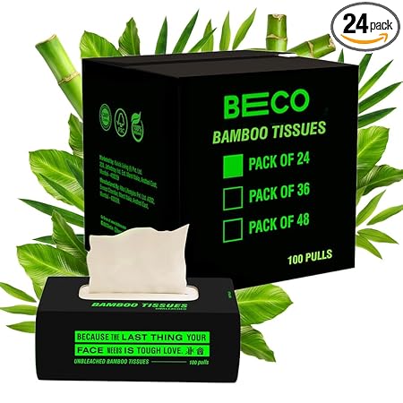 Beco Bamboo Bulk Pack Super Soft 2-Ply Tissue Box 100 Pulls Each, 100% Natural and Ecofriendly Tissue Papers (Pack of 24, 2400 Tissue)