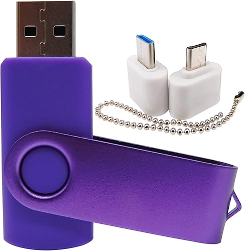 Mini unidad flash USB de capacidad con 1 OTG (Micro USB) y 1 adaptador tipo C (USB-C) para teléfono móvil (púrpura 256 MB)