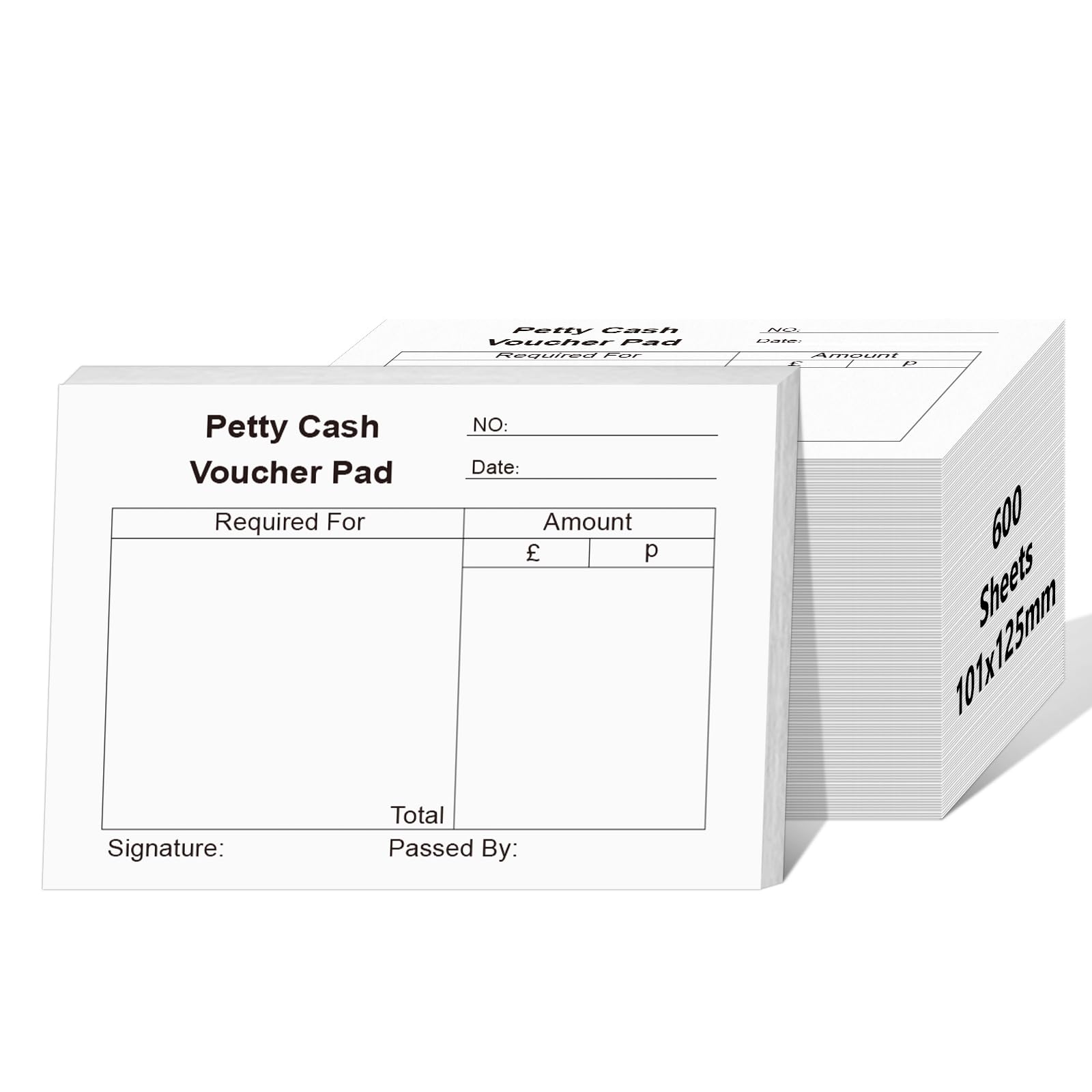 6 Pack Petty Cash Book of 600 Sheets White Cash Slips Cash Receipt Book 125x101mm Petty Cash Voucher Pad 80gsm for Small Business