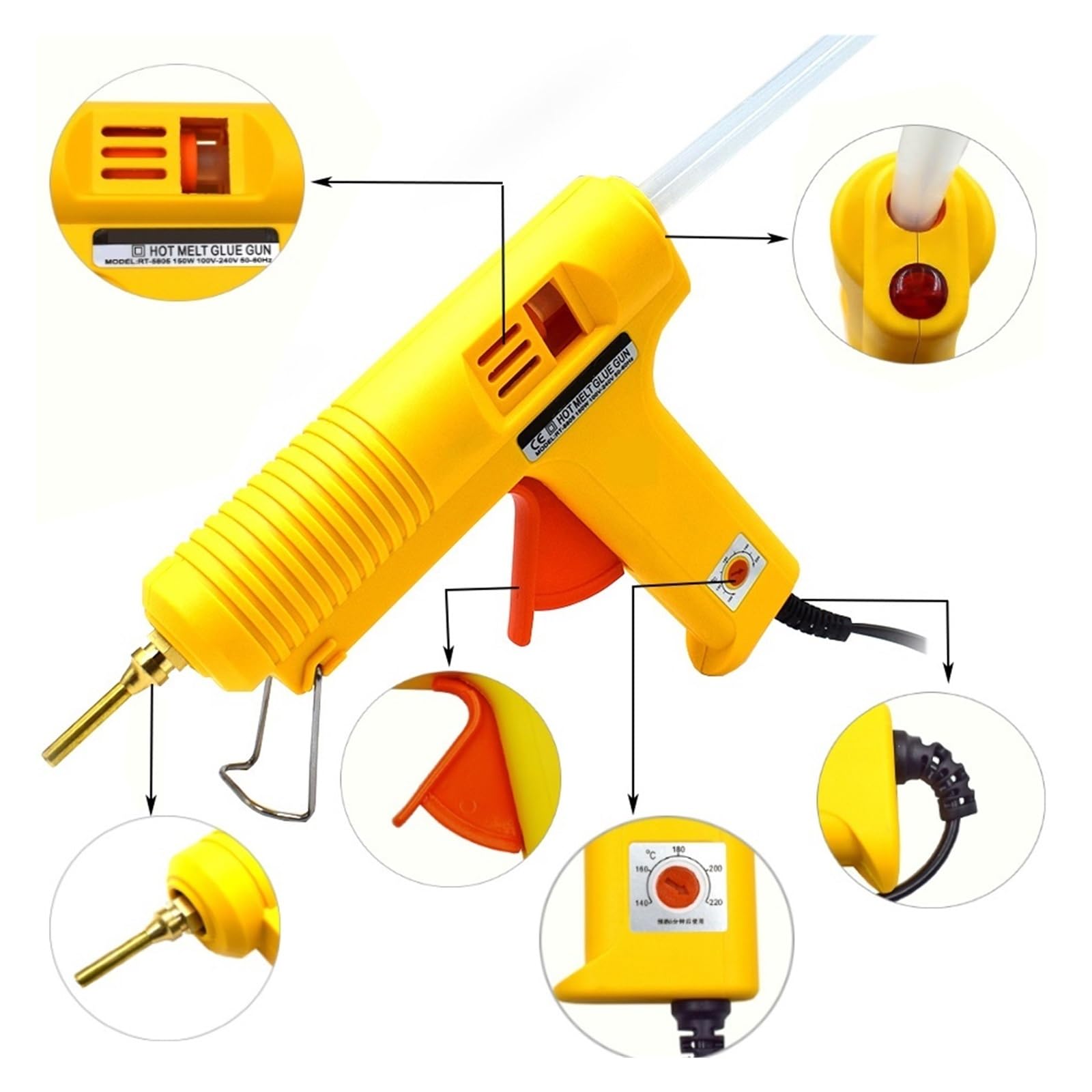 150W Pistolet Do Klejenia Na Gorąco Z 1 Szt. Kleju W Sztyfcie Inteligentna Regulacja Temperatury Opcjonalnie Dysza Miedziana Rzemiosło Narzędzia DIY Szerokie Zastosowanie