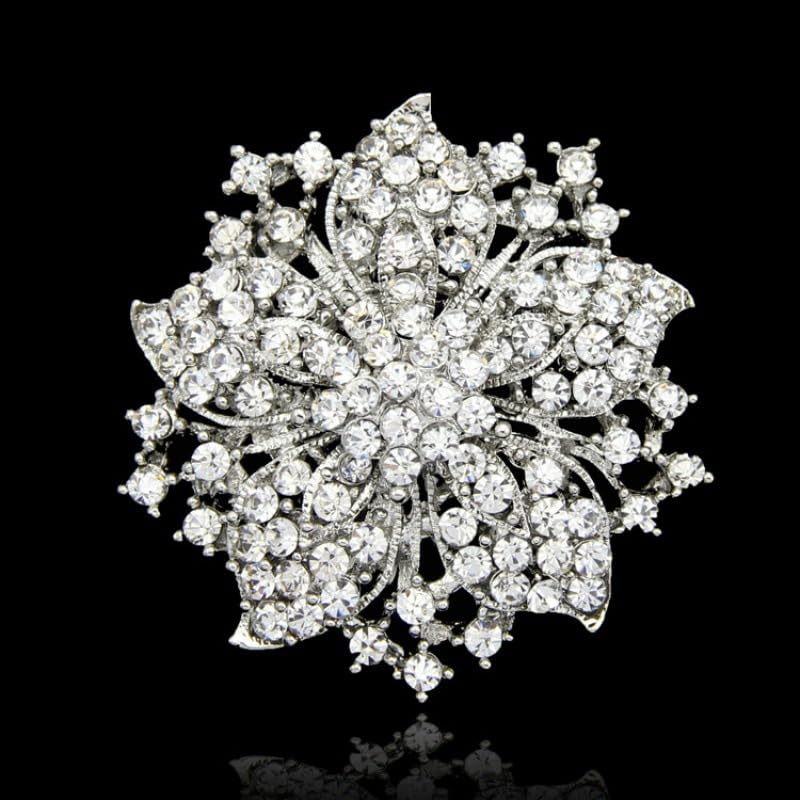Image of Wedding Bridal Big Crystal Rhinestone Bouquet Brooch Pin for Women (silver flower)