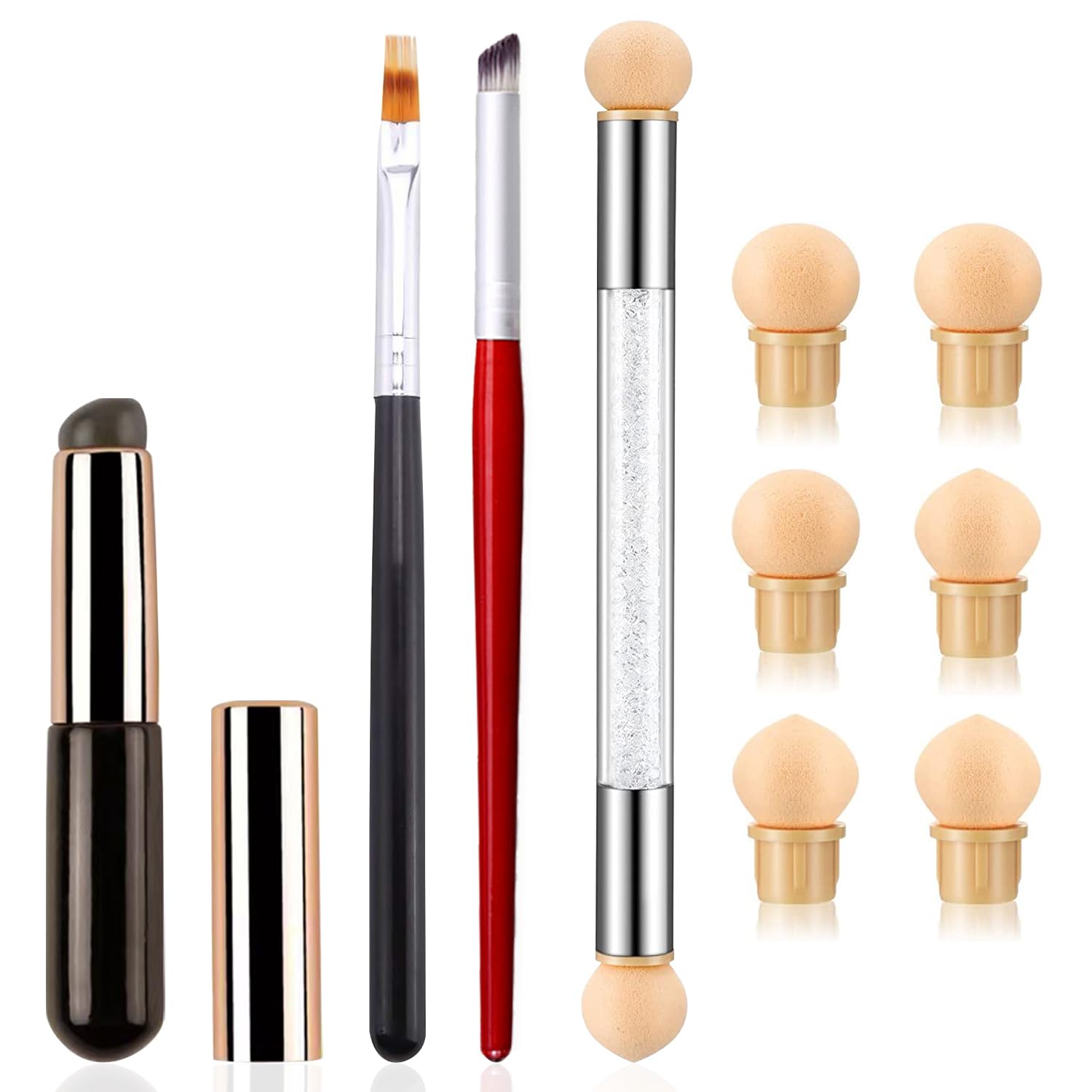 DANNEASY 4pcs Ombre Nail Brush Set with 6pcs Sponge Head, Silicone Nail Brush Nail Sponge for French Nail Tip Acrylic Nail Ombre Brush Gradient Paint Nail Pen Manicure Brushes DIY Tools