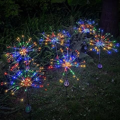 DONGULI Outdoor Solar Garden Lights, 120 LEDs 8 Lighting Modes 6 Packs Waterproof Solar Fireworks Light Sparklers for Patio Walkway Yard Courtyards Pathway Christmas Party Decorations Cover