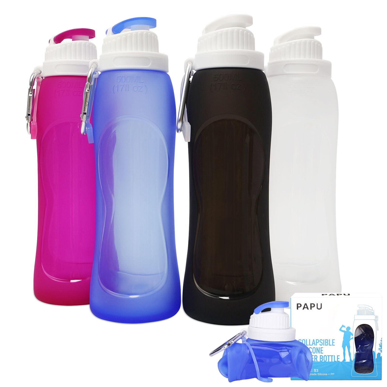 Papu Blue Leak-Proof Ultra-Light Drinking Bottle 500 Ml, Collapsible Water Bottles, Bpa-Free, Bottle For Sports, Cycling, Fitness, Outdoor Activities, Sports Bottle (Blue)