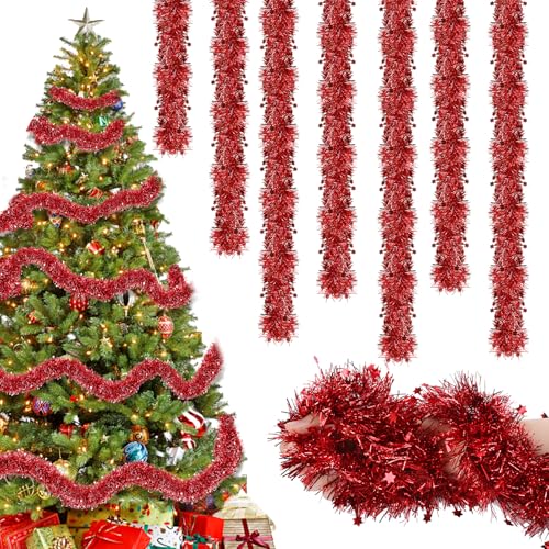 8 Stück x 2M Lametta Weihnachtsbaum Girlande Rot mit Stern,...
