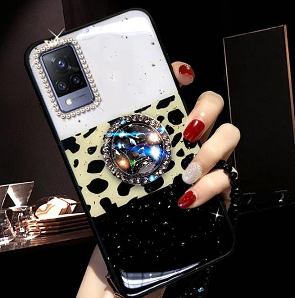 Aulzaju Case for iPhone 12 Pro Max for Women with Ring Kickstand Luxury Pretty Bling Diamond Glitter Girly Hard Back Cute Gold Sparkle Designer Sleek TPU Edge Bumper Phone Case 6.7 Inch Cheetah